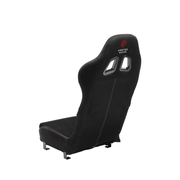 Aestek SimSports Initium Compact race seat with black upholstery and angled backrest, designed for sim racing and gaming.