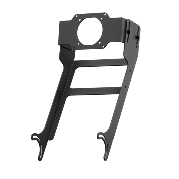 Asetek SimSports racing cockpit monitor mount with adjustable arm and sturdy frame for gaming setup.