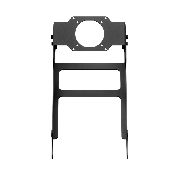 Asetek SimSports racing cockpit monitor mount in front view, designed for secure attachment and adjustable positioning for racing setups.