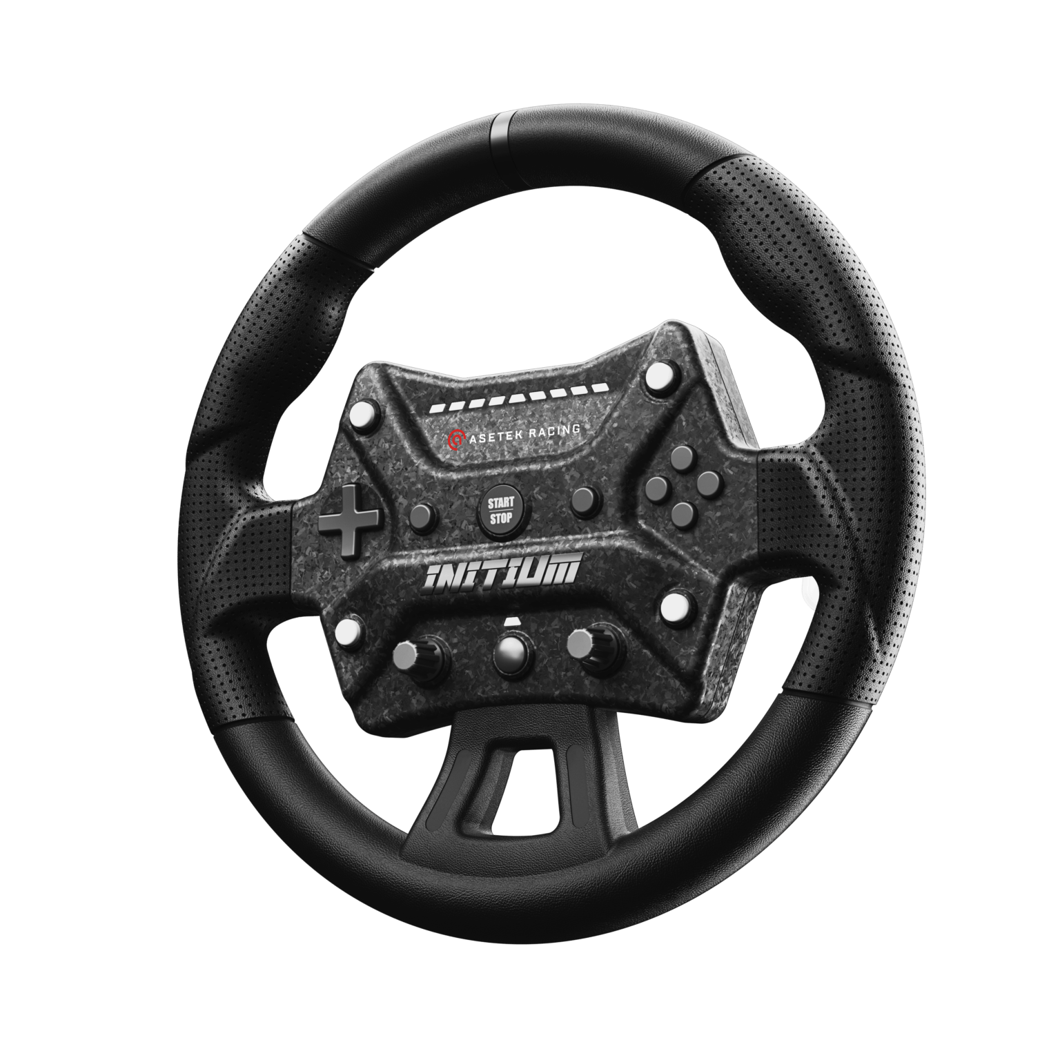 Asetek SimSports Initium Racing Bundle PC with steering wheel and racing wheelbase for simulation racing setups.
