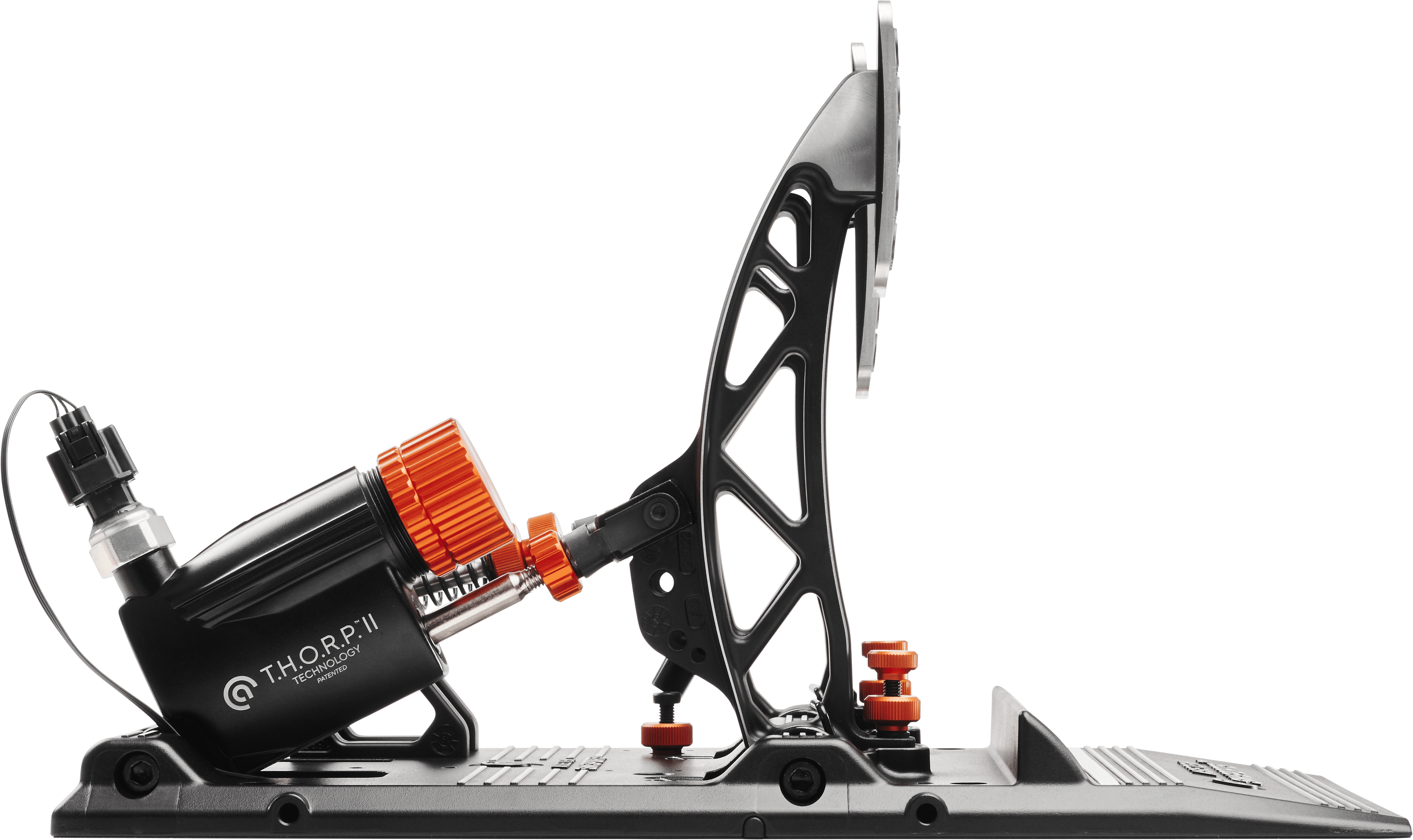 Asetek SimSports Invicta™ Pedals T.H.O.R.P.™ II, right pedal, black and silver racing pedals with textured footplate for grip