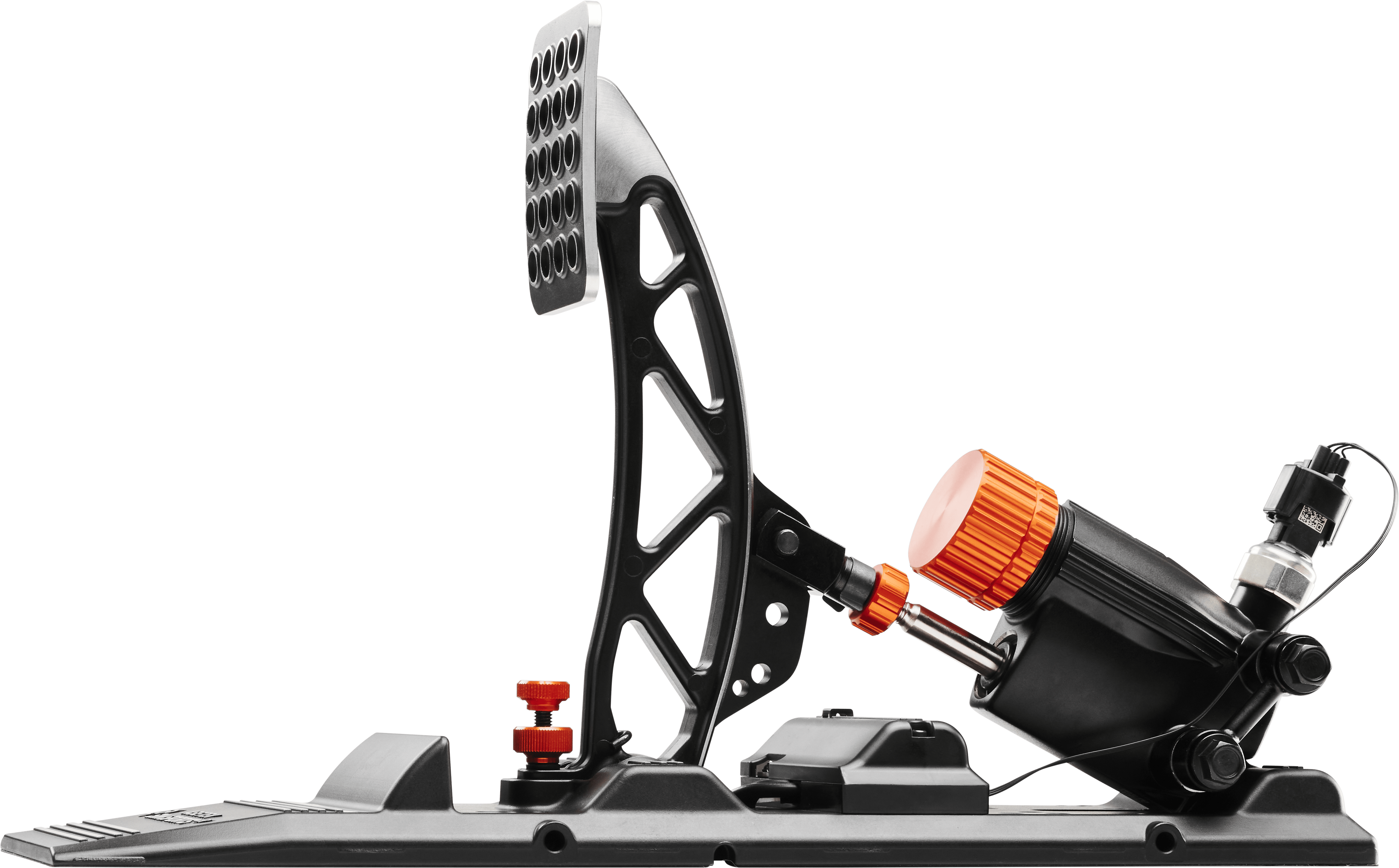 Asetek SimSports Invicta S-Series T.H.O.R.P. II racing pedals, left brake pedal with detailed metal construction and pedal surface.