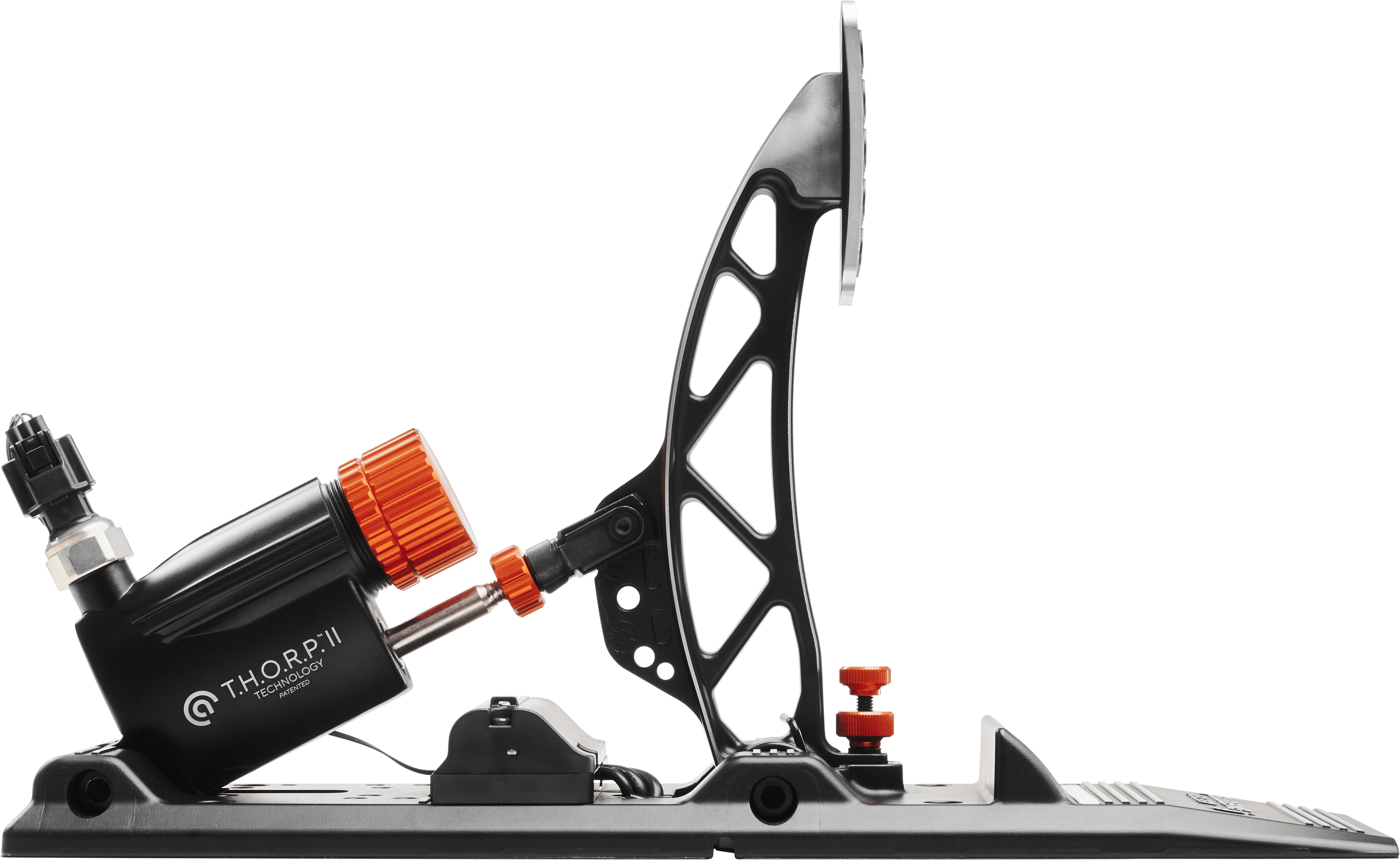 Asetek SimSports Invicta S-Series T.H.O.R.P. II pedals with right brake pedal, featuring detailed textured surface and realistic design.