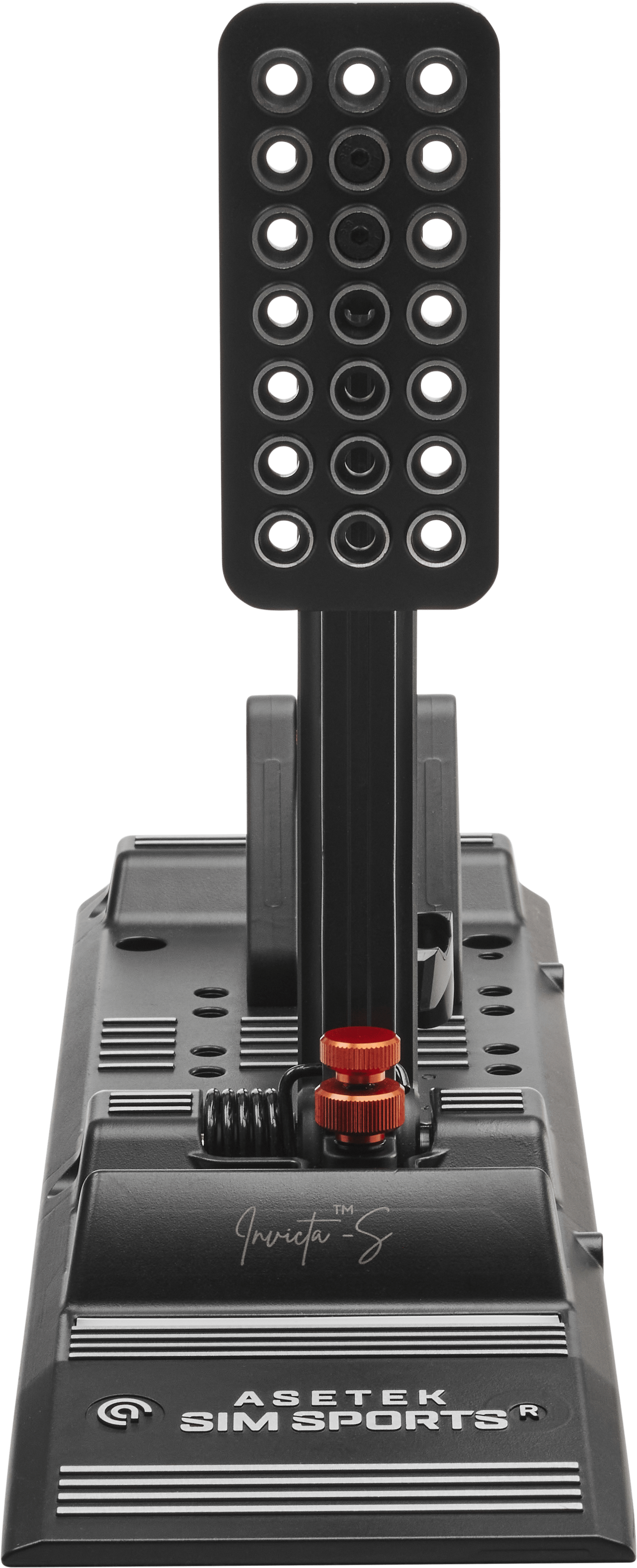 Asetek SimSports Invicta S-Series T.H.O.R.P. II pedal with adjustable throttle lever and sturdy metal construction.