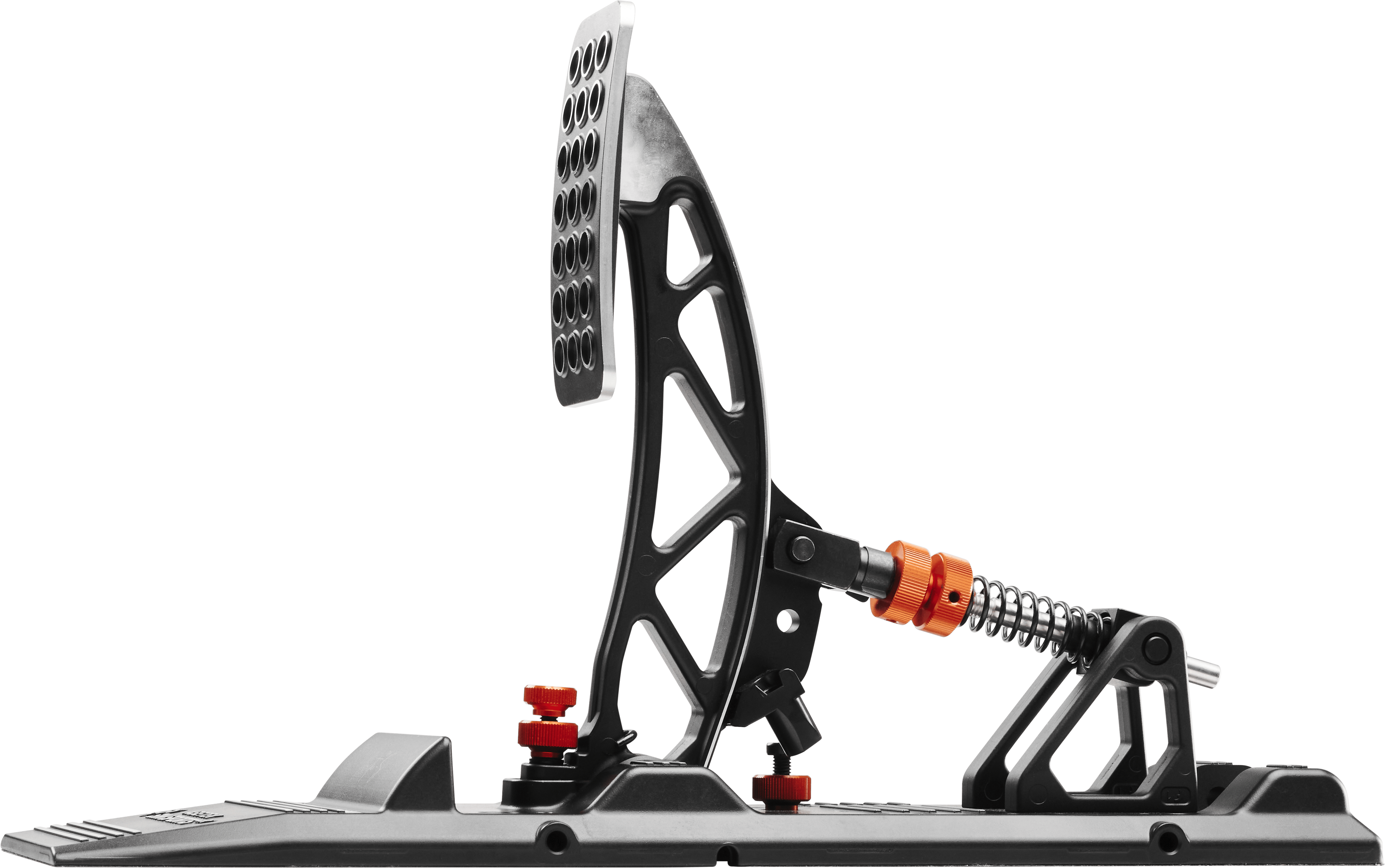 Asetek SimSports Invicta S-Series T.H.O.R.P. II throttle pedal, left view, with ergonomic design and textured footplate.