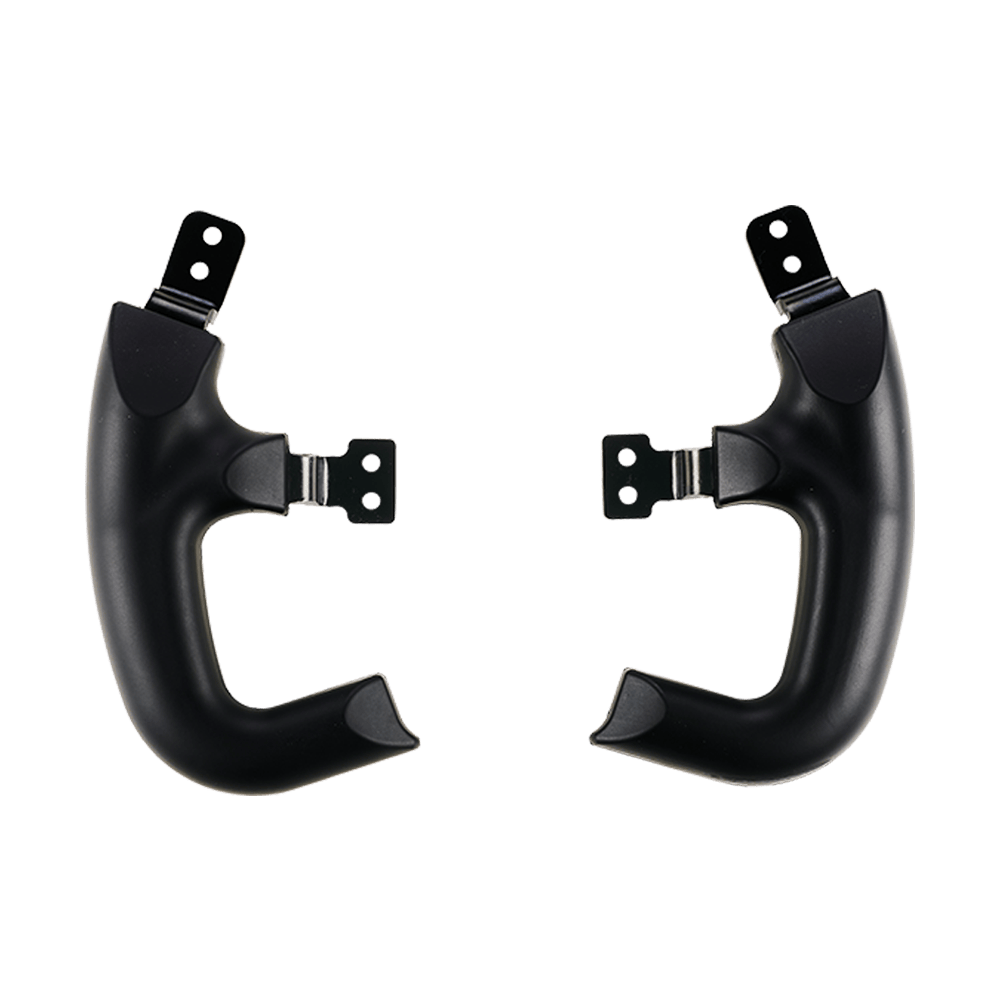 Asetek SimSports LMP handles for racing wheel rim accessories, showing black ergonomic grips with branding details.