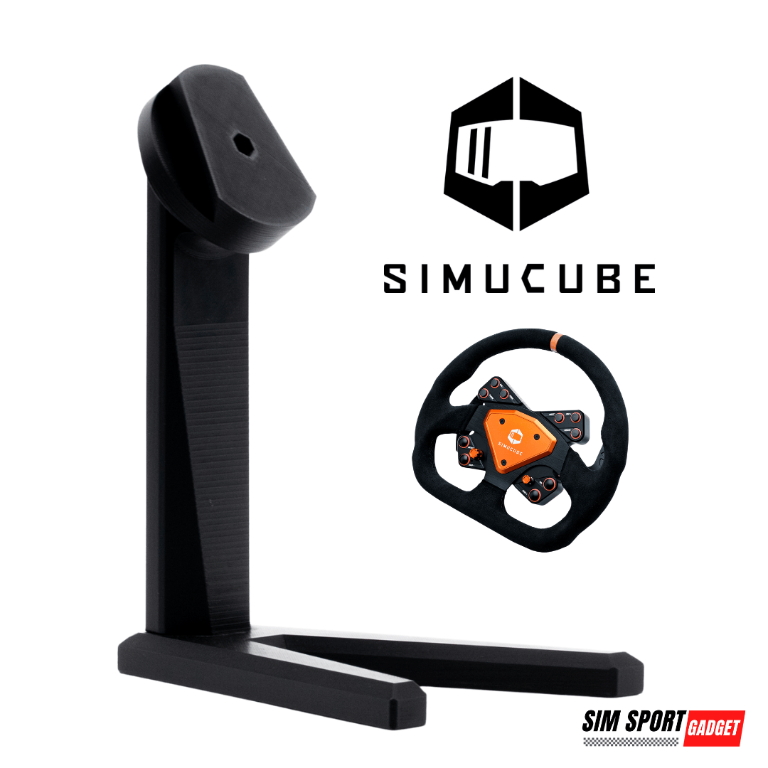 Simucube 2 QR wheel display stand for sim racing steering wheels, compatible with Logitech G Pro, by SimSportGadget.
