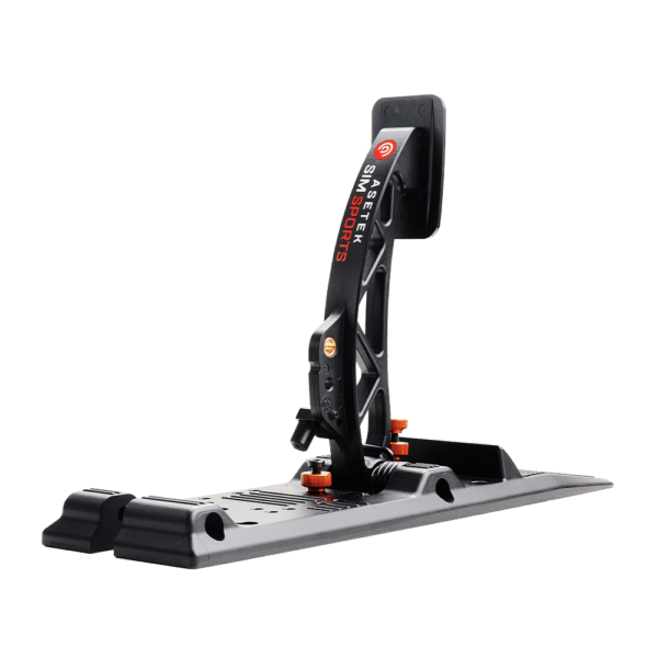 Asetek SimSports La Prima Clutch pedals for racing simulators, featuring detailed metal footplate and clutch mechanism.