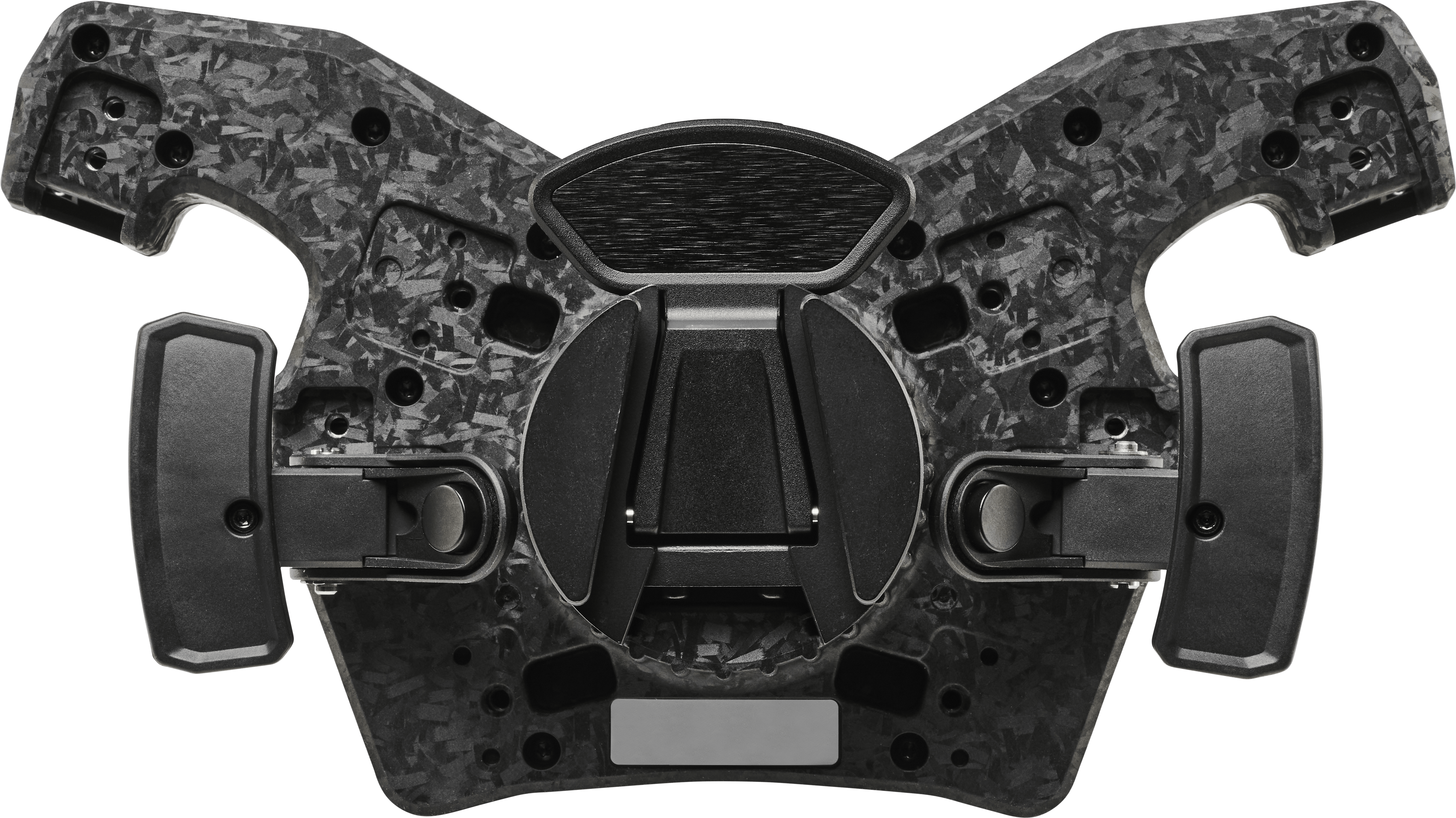 Asetek SimSports La Prima™ Formula Button Box mounted on a black wheel rim, featuring multiple buttons and controls for racing simulation.
