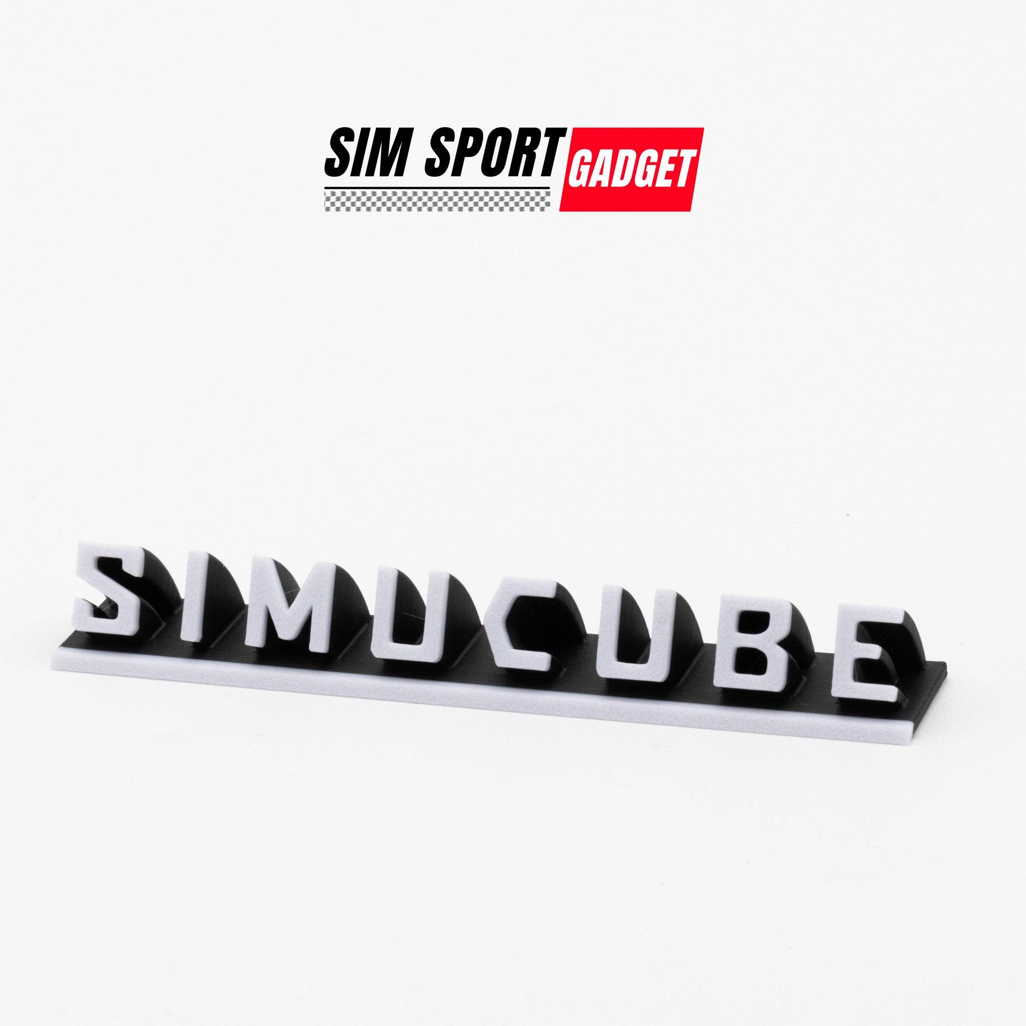 Simucube logo decor decal, 5-inch (130mm) size, for racing simulator setup by SimSportGadget, featuring a sleek black logo design.