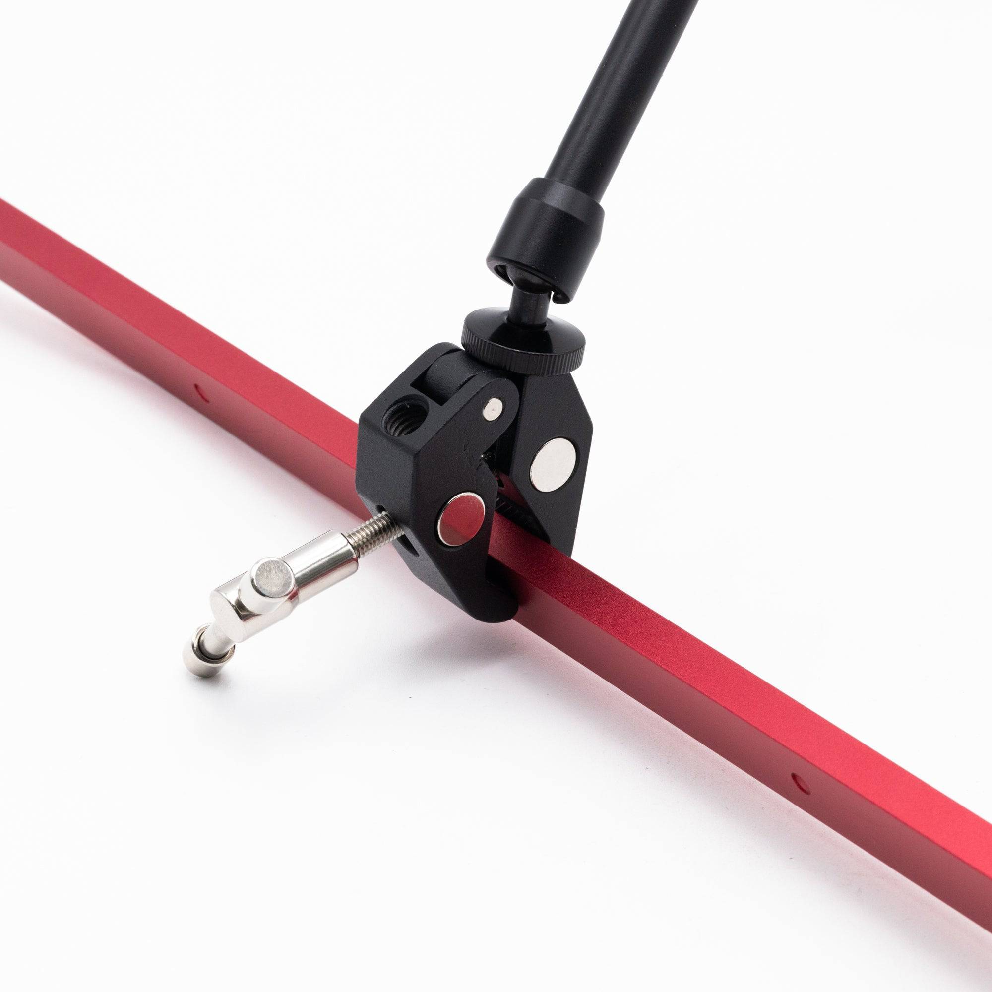 Articulating metal extension arm with 1/4 inch thread mount for sim racing and flight simulation accessories by SimSportGadget.
