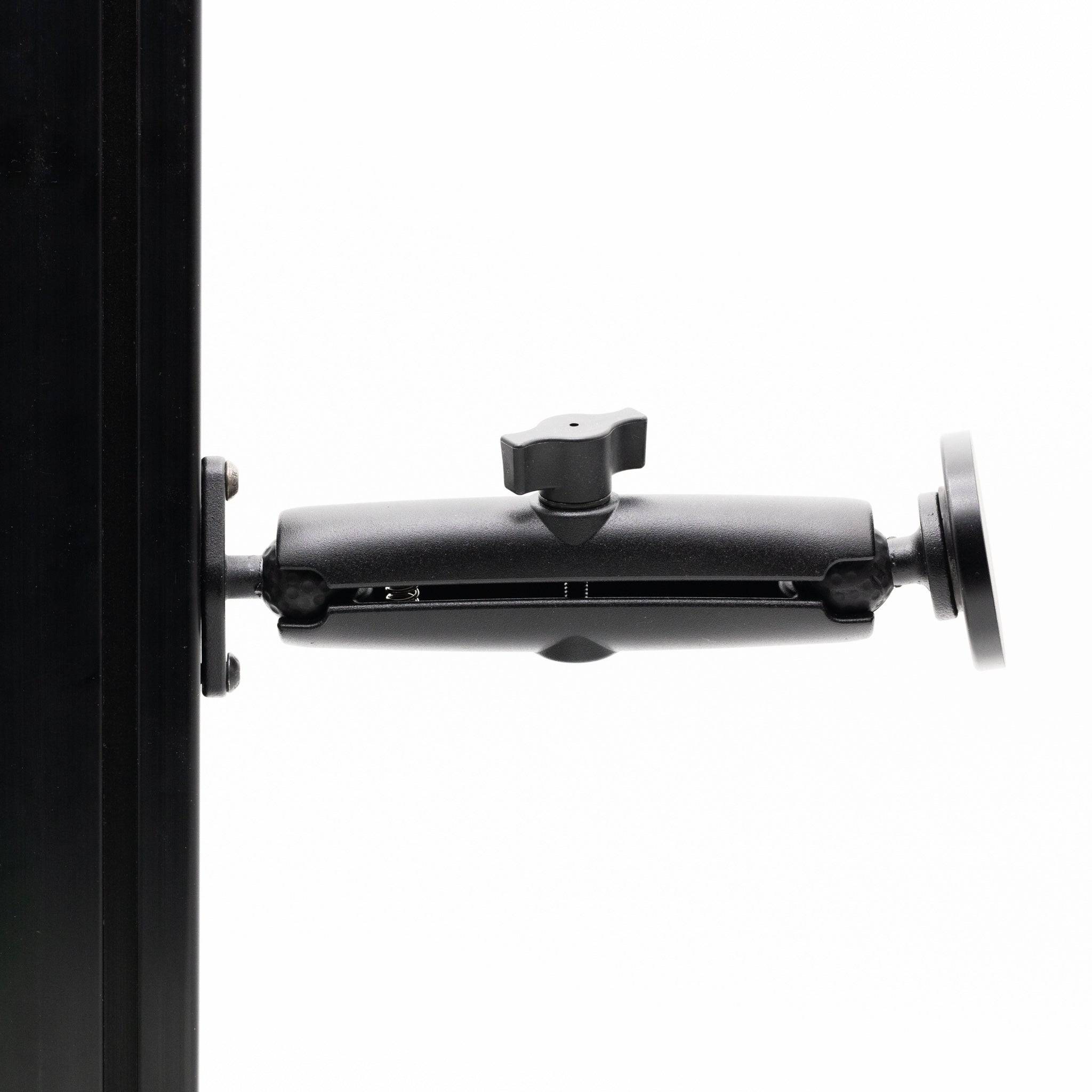 SimSportGadget Magnet Aluminum Premium Swivel Mount attached to a surface, showcasing durable accessory mount with adjustable swivel arm.