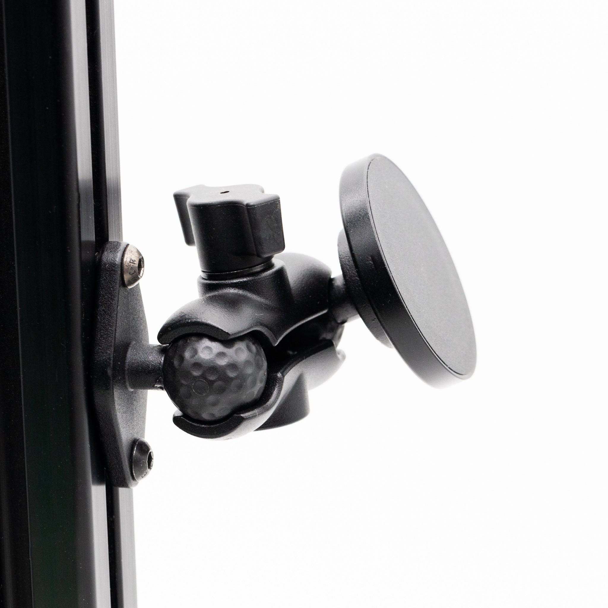 SimSportGadget Magnet Aluminum Premium Swivel Mount attached to a surface, showcasing its adjustable accessory mount design.