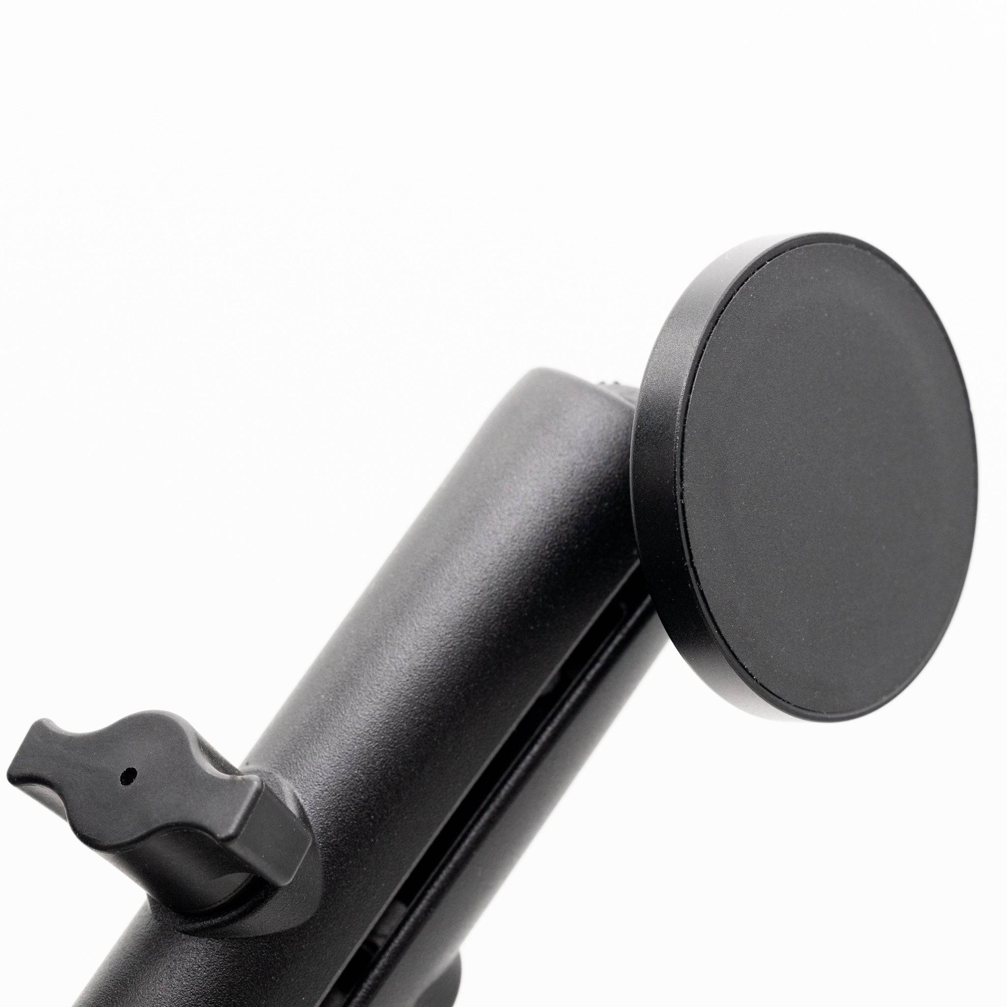 SimSportGadget Magnet Aluminum Premium Swivel Mount attached to a vehicle dashboard for versatile accessory positioning.