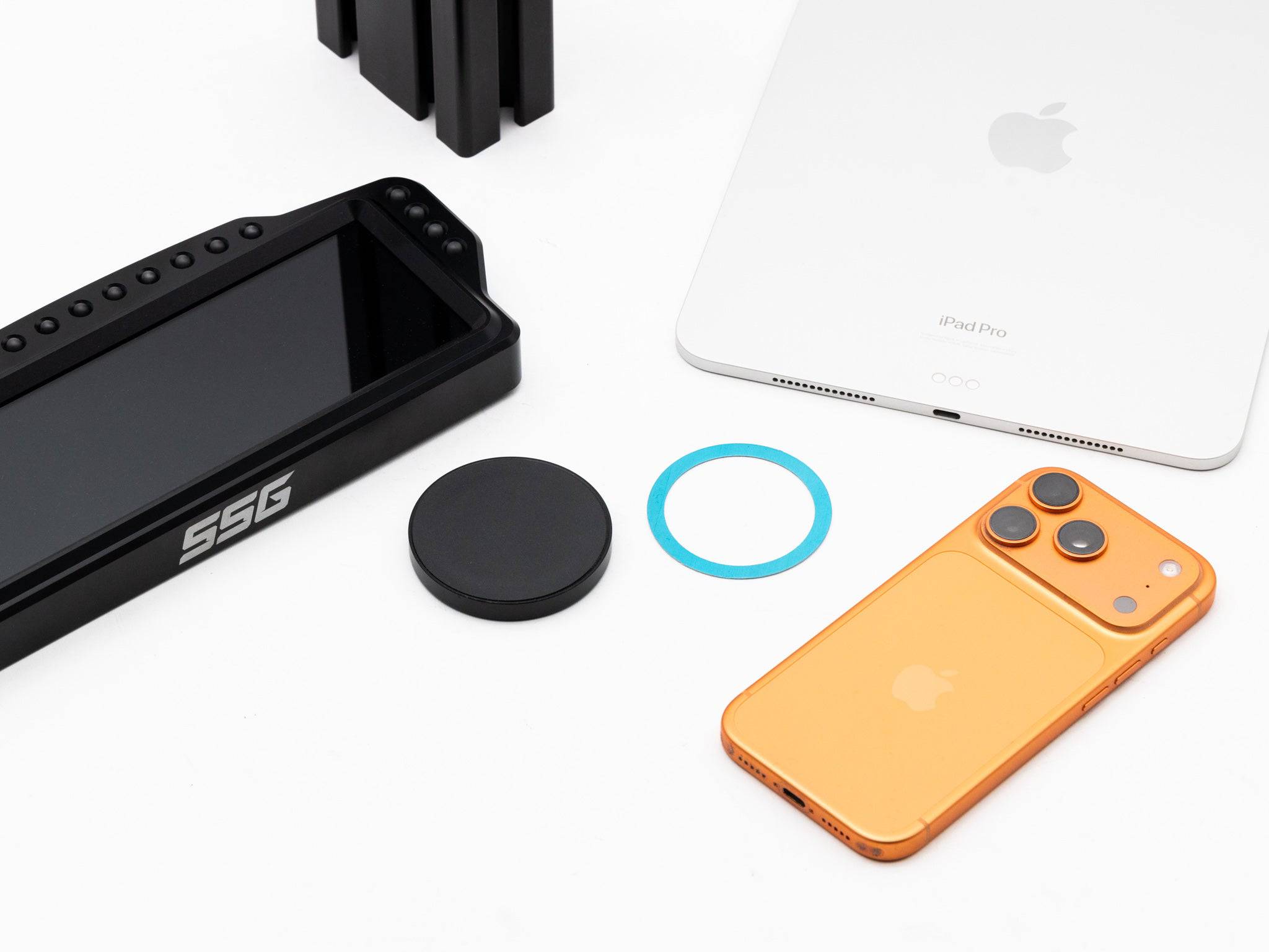 SimSportGadget Magnet Aluminum Premium Swivel Mount attached to a surface, showcasing its sturdy metal construction and adjustable swivel arm.