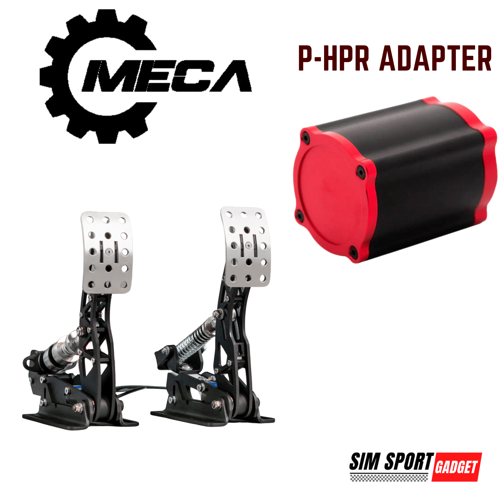 SimSportGadget Meca Evo1 Simagic P-HPR Mount pedal mod for sim racing, showing the sturdy metal pedal attachment.