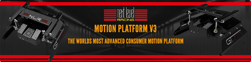 Next Level Racing Motion Platform V3 haptics-motion system with adjustable platform and control panel for immersive racing simulation.