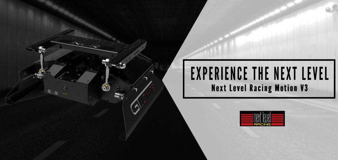 Next Level Racing Motion Platform V3 for immersive racing, featuring realistic haptic motion system and sturdy design.