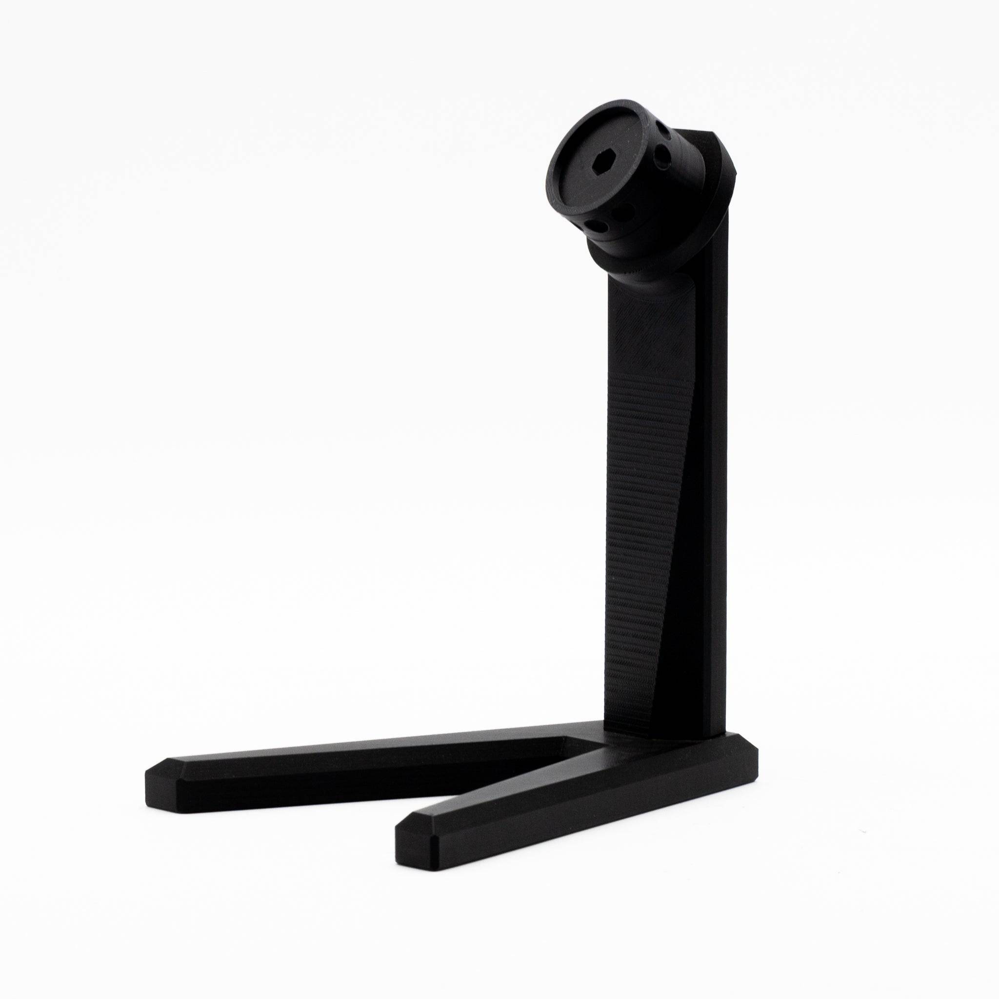 SimSportGadget Moza QR Wheel Display Stand for sim racing steering wheels, showcasing adjustable wheel rim accessory with a sleek design.
