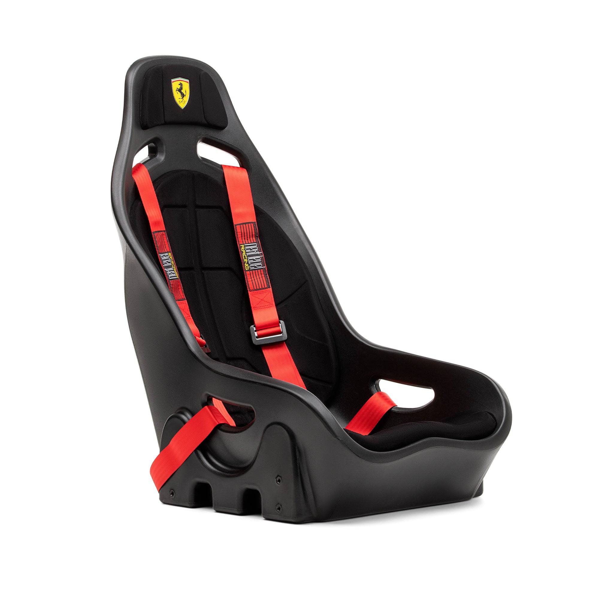 Next Level Racing Elite ES1 Scuderia Ferrari Edition gaming chair with red racing seat and black accents, designed for sim racing.