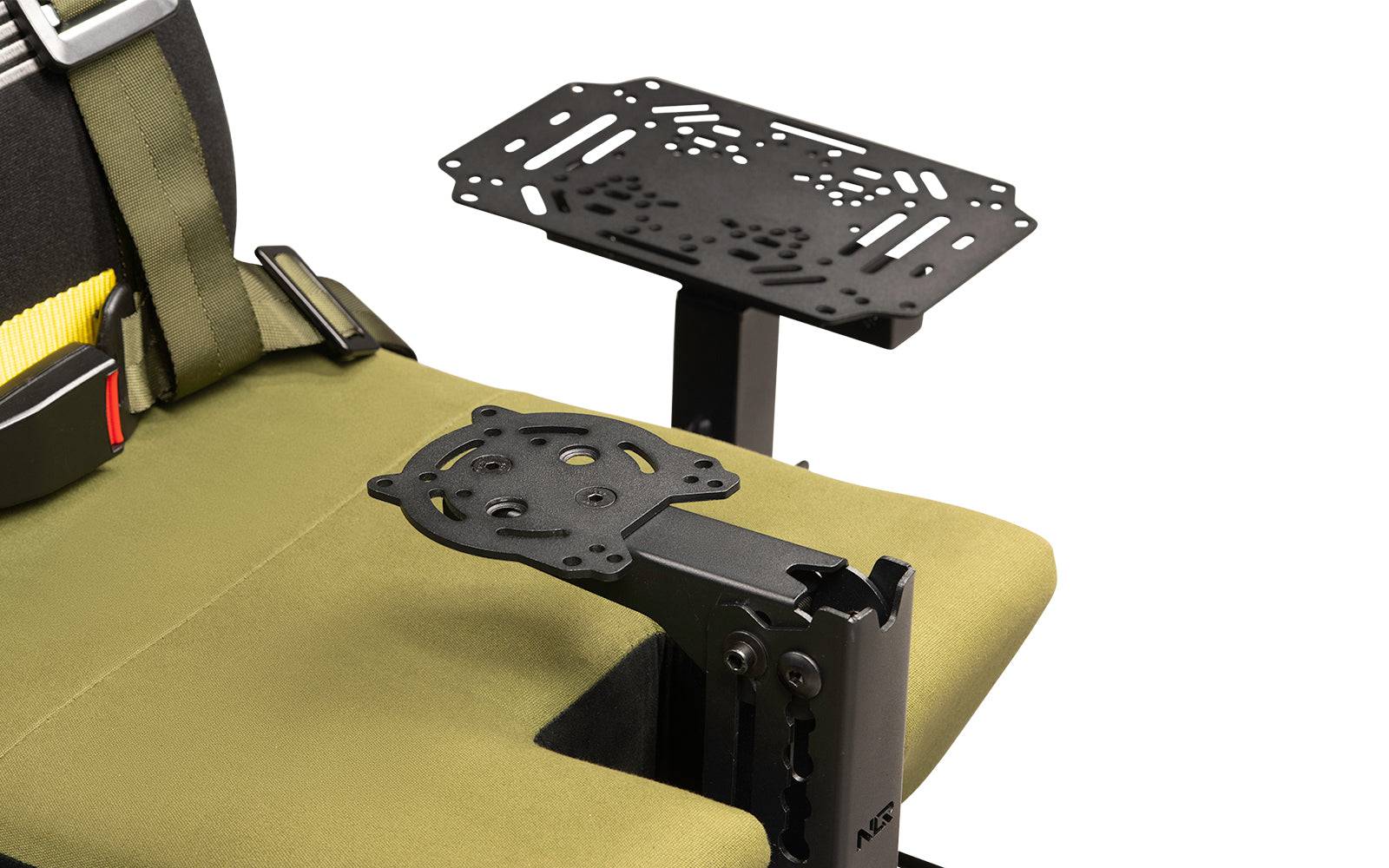 Next Level Racing Flight Seat Pro Boeing Military Edition flight cockpit simulator chassis with adjustable seat and realistic controls.