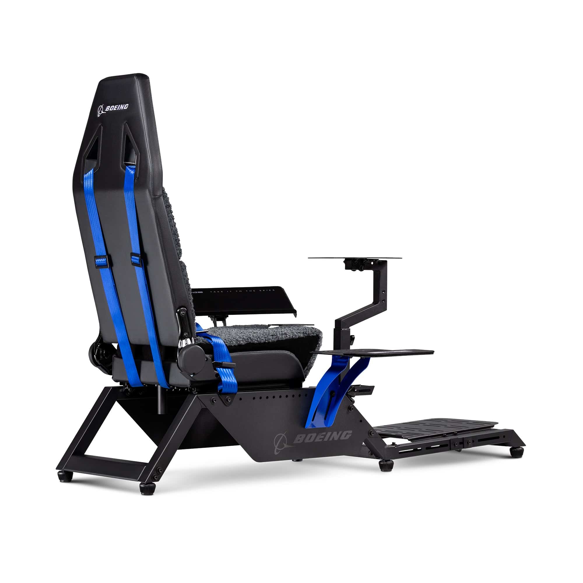 Next Level Racing Boeing Commercial Edition flight simulator cockpit chassis with realistic controls for immersive flight experience.