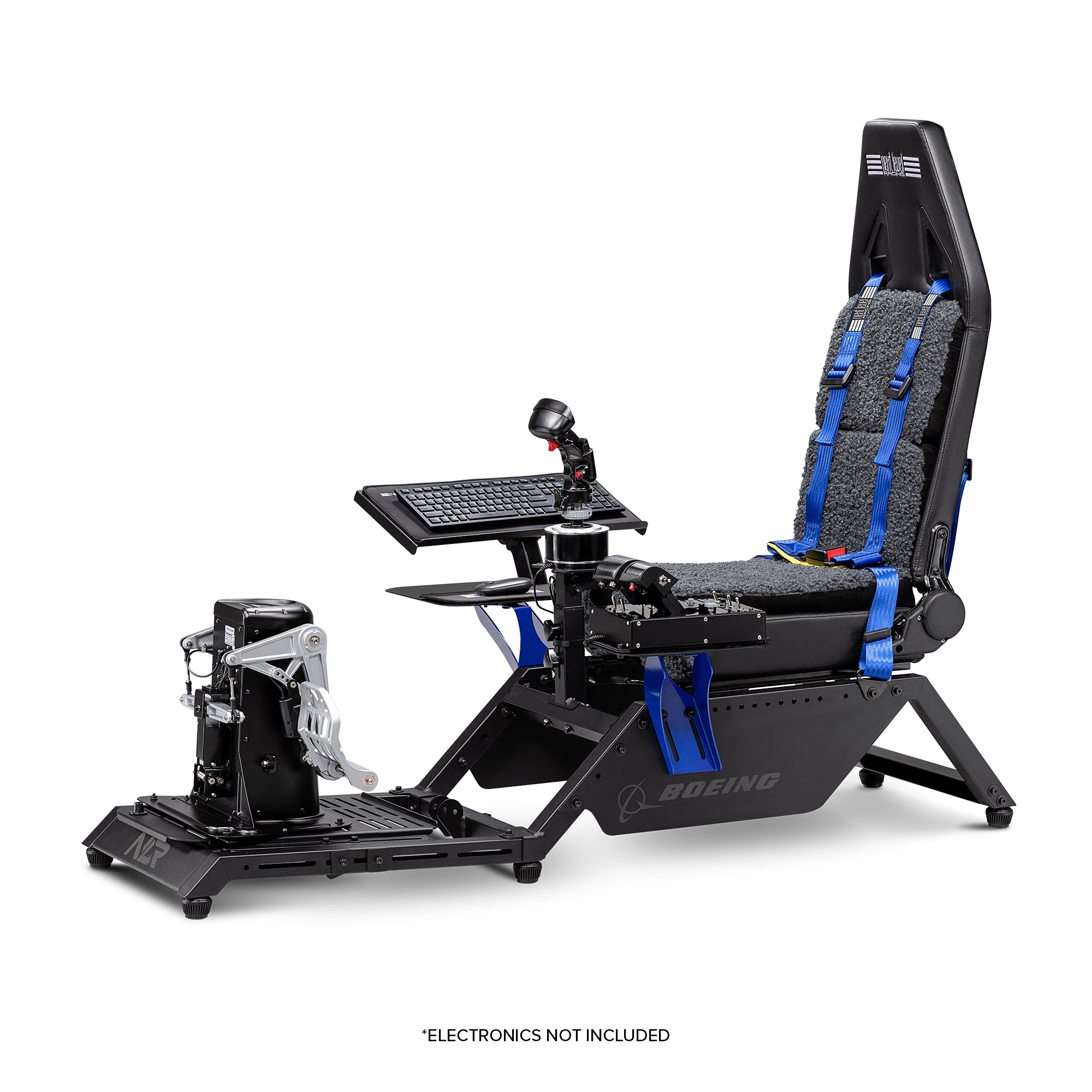 Next Level Racing Boeing Commercial Edition flight simulator cockpit chassis with realistic controls and sturdy build for immersive flying.