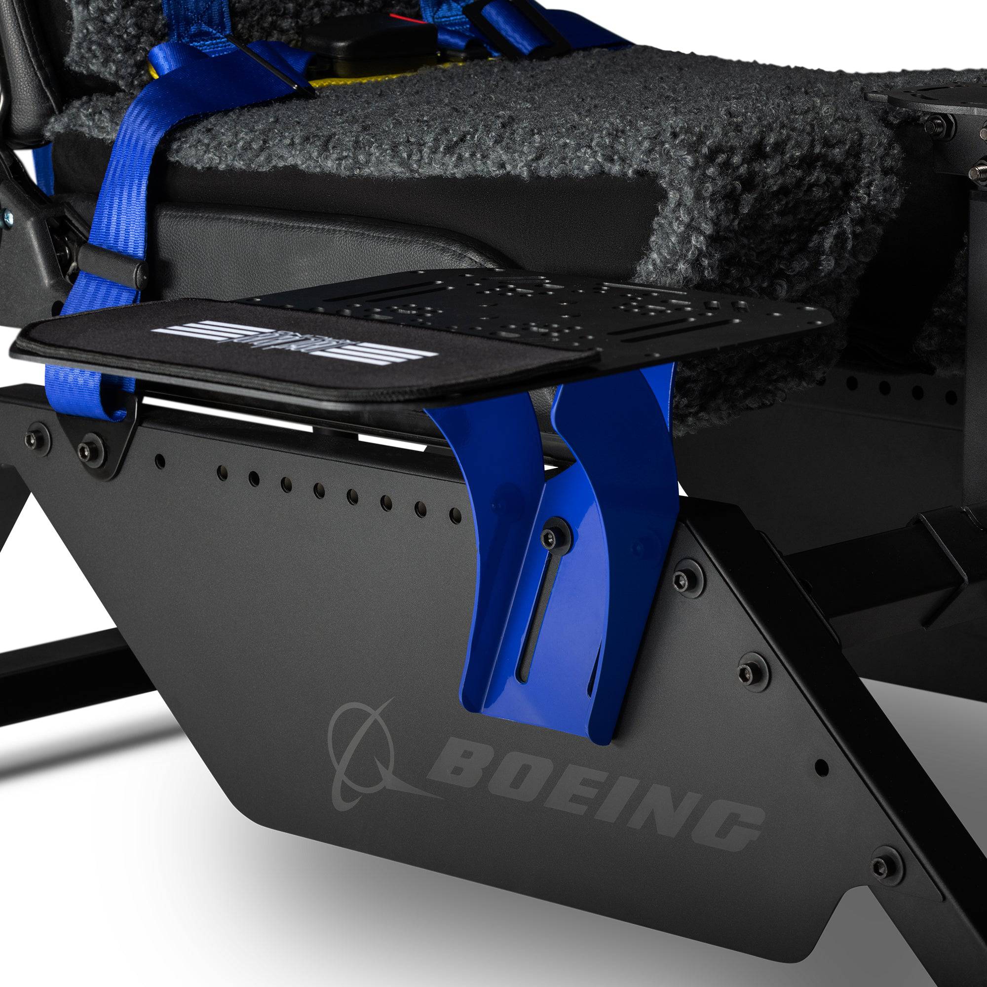Next Level Racing Boeing Commercial Edition flight simulator cockpit chassis with realistic controls and sturdy build for immersive flying.