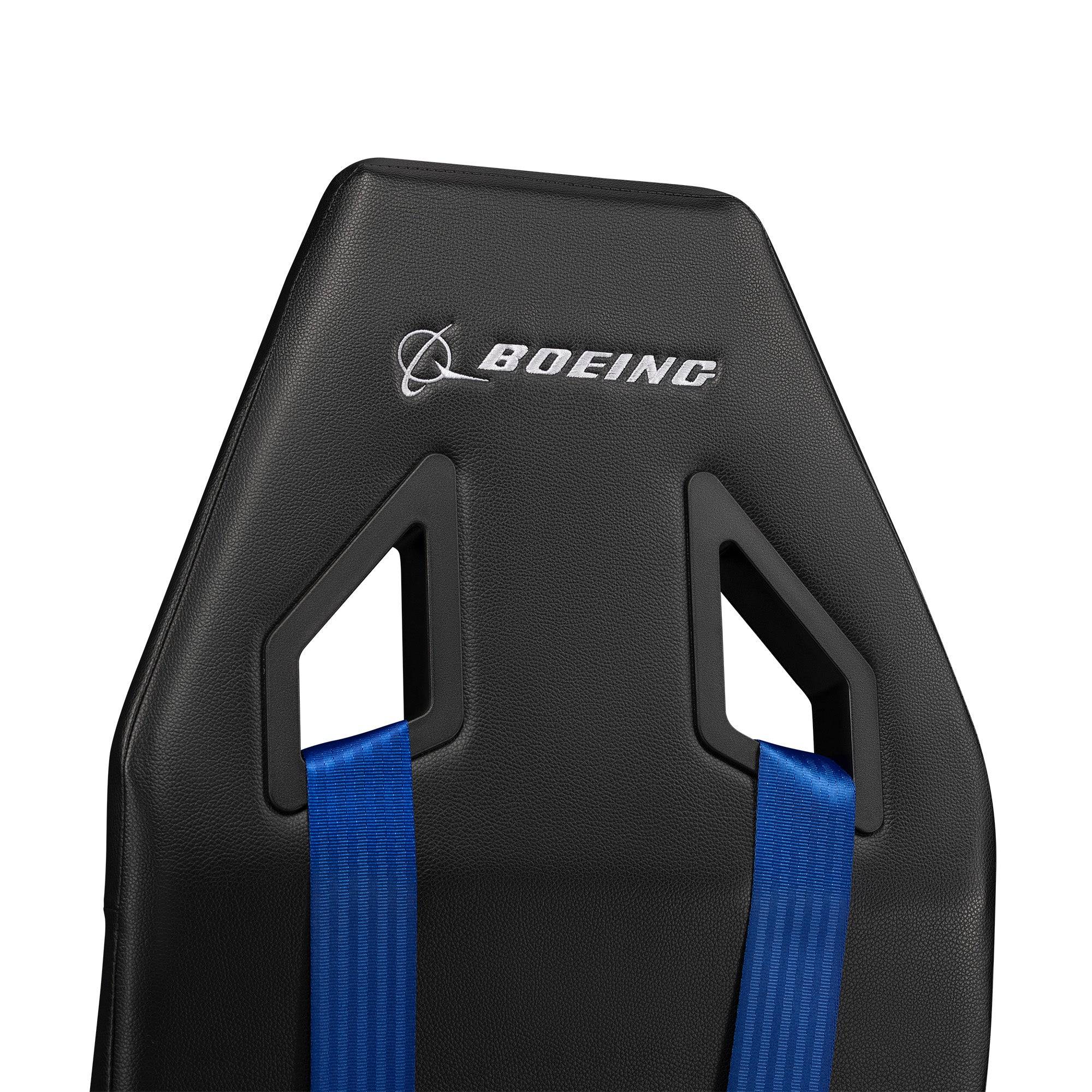 Next Level Racing Boeing Commercial Edition flight simulator cockpit chassis with realistic controls and sturdy frame for flight training.
