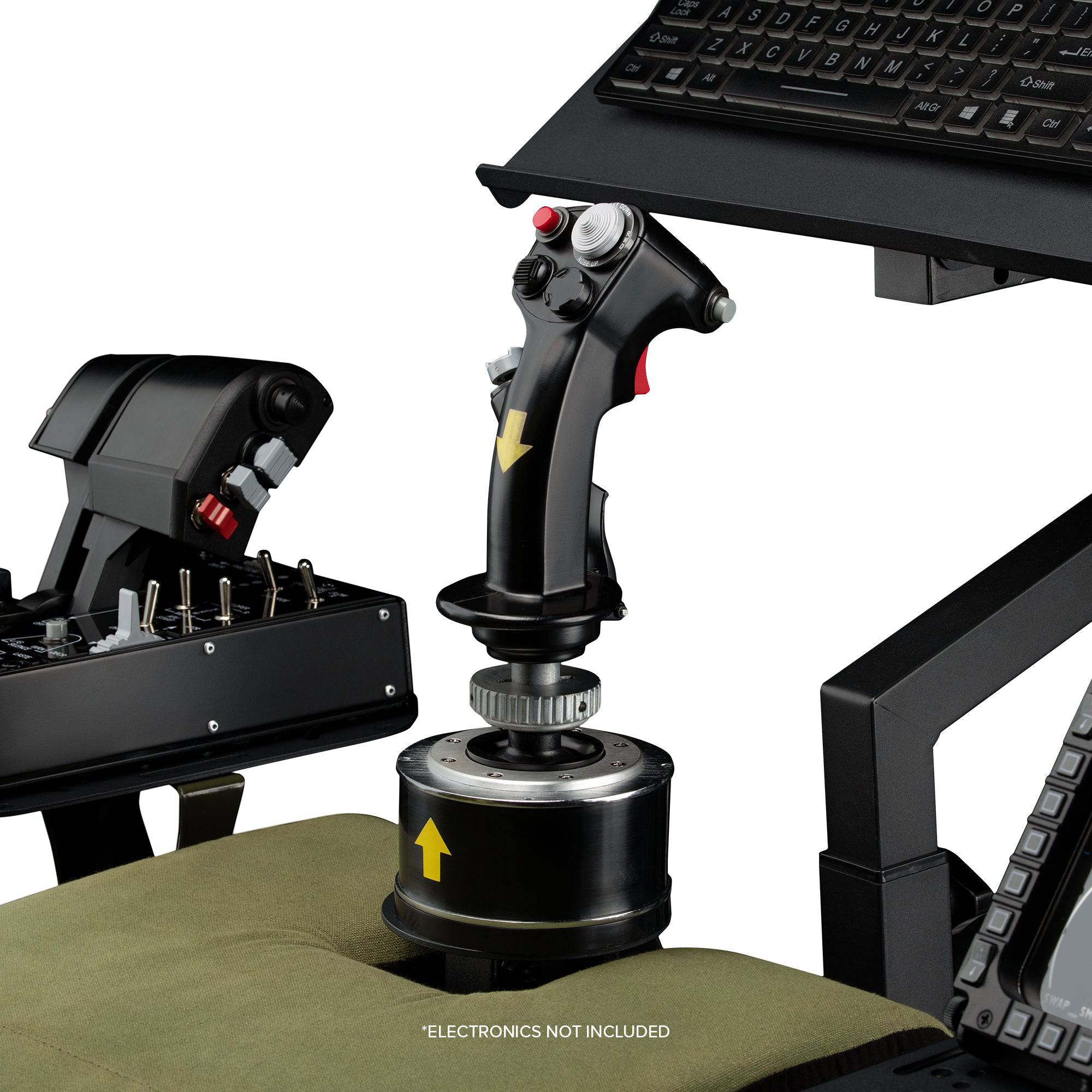Next Level Racing Boeing Military Edition flight simulator cockpit with realistic cockpit controls and sturdy chassis setup.