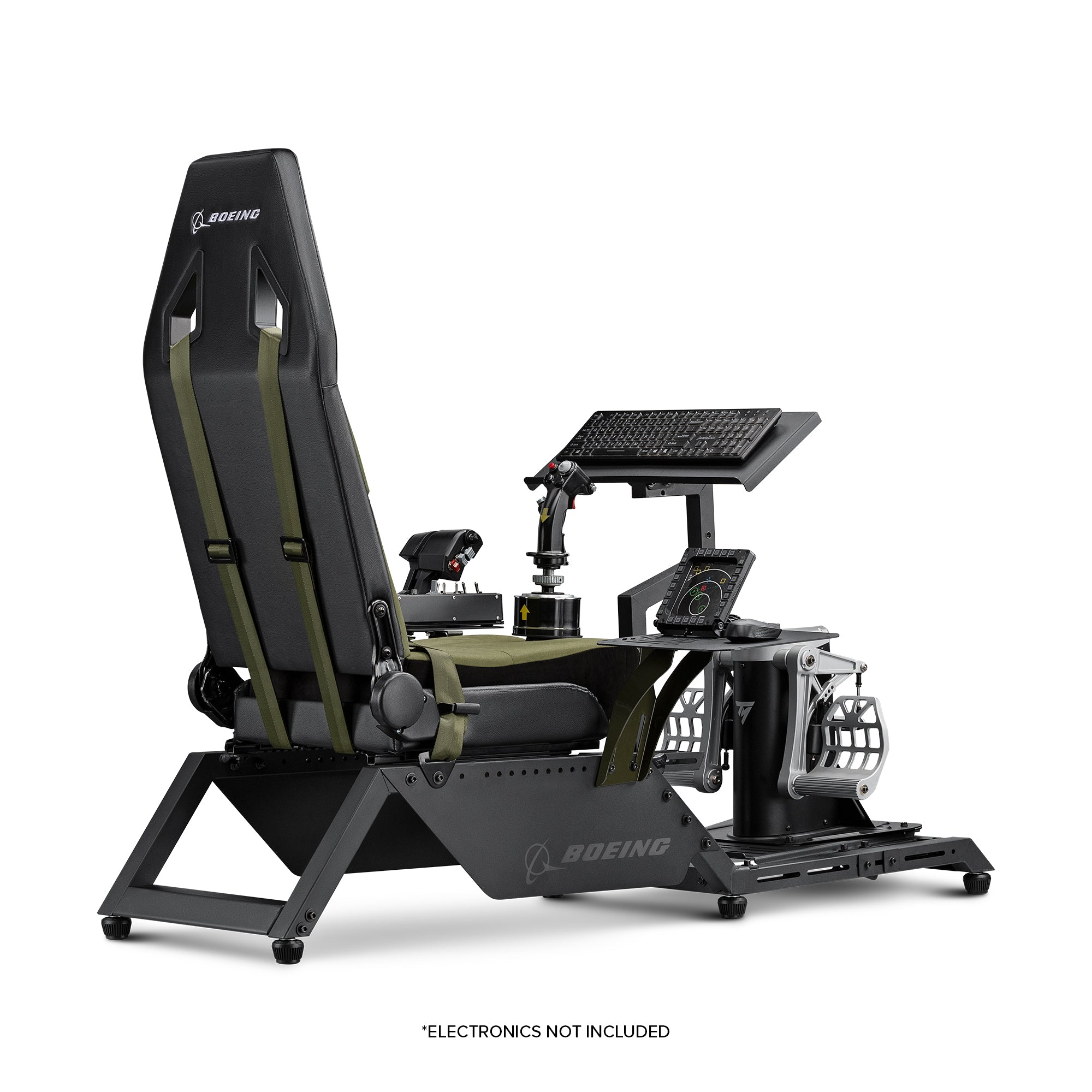 Next Level Racing Boeing Military Edition flight simulator cockpit with realistic chassis and control panel for immersive flight experience