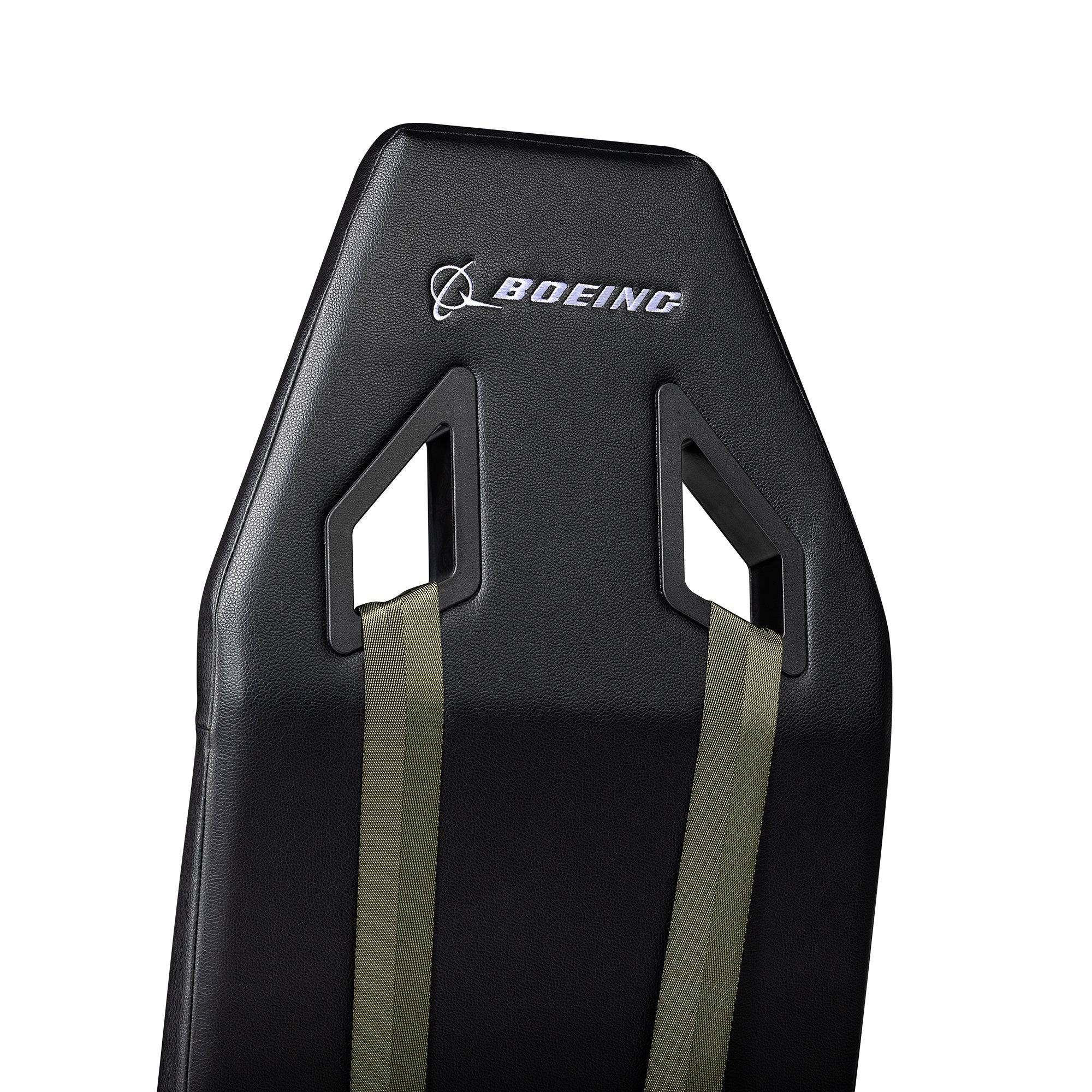 Next Level Racing Boeing Military Edition flight simulator cockpit chassis with adjustable controls and sturdy frame for immersive flying.