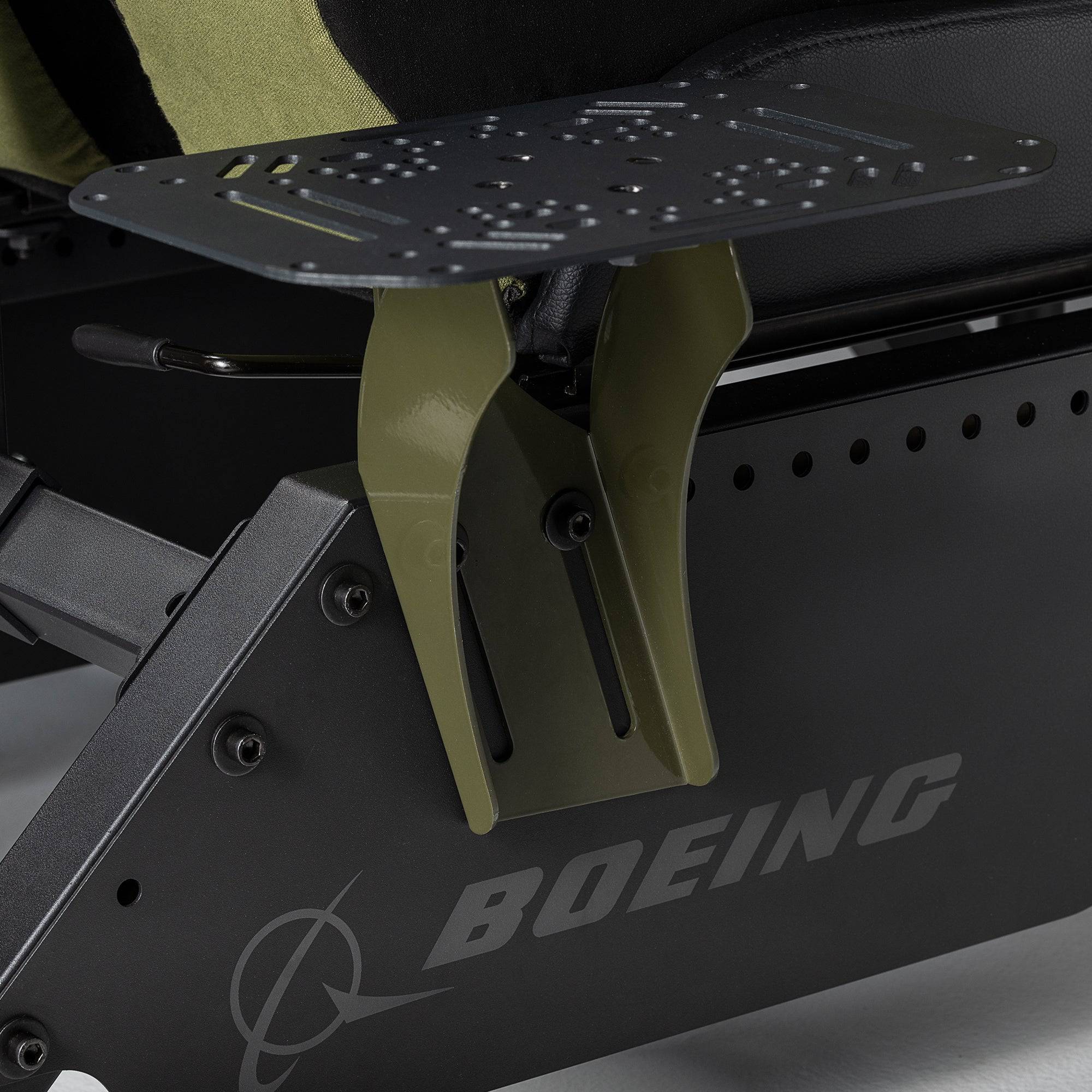 Next Level Racing Boeing Military Edition Flight Simulator Cockpit with adjustable chassis and realistic cockpit controls.