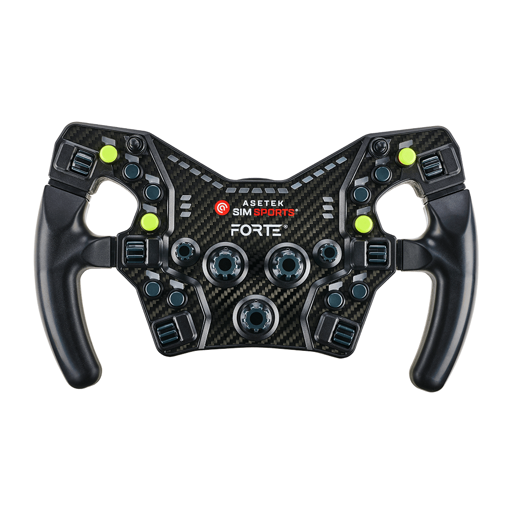 Asetek SimSports Neon Green Steering Wheel Button Color Kit with black cushions, designed for sim racing wheel rims.