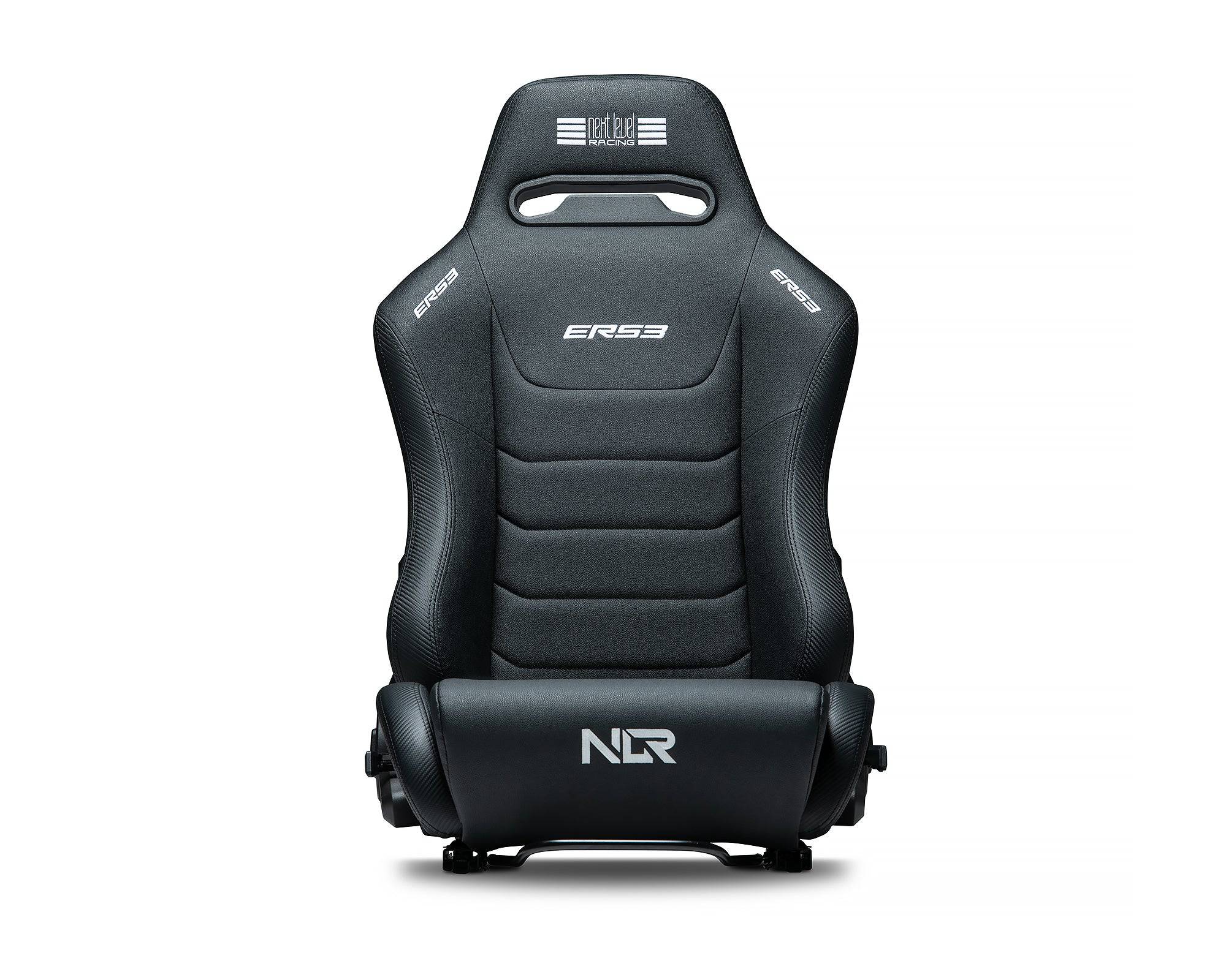 Next Level Racing ERS3 Elite reclining sim racing seat with adjustable backrest and sturdy frame, designed for immersive gaming comfort.