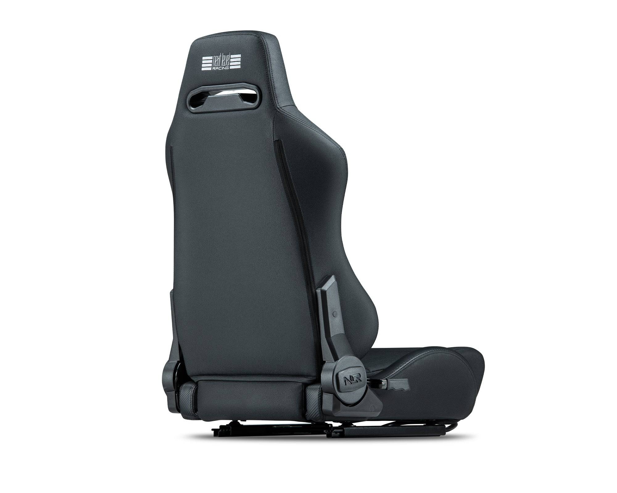 Next Level Racing ERS3 Elite reclining sim racing seat with adjustable headrest and sturdy frame, designed for immersive gaming comfort.
