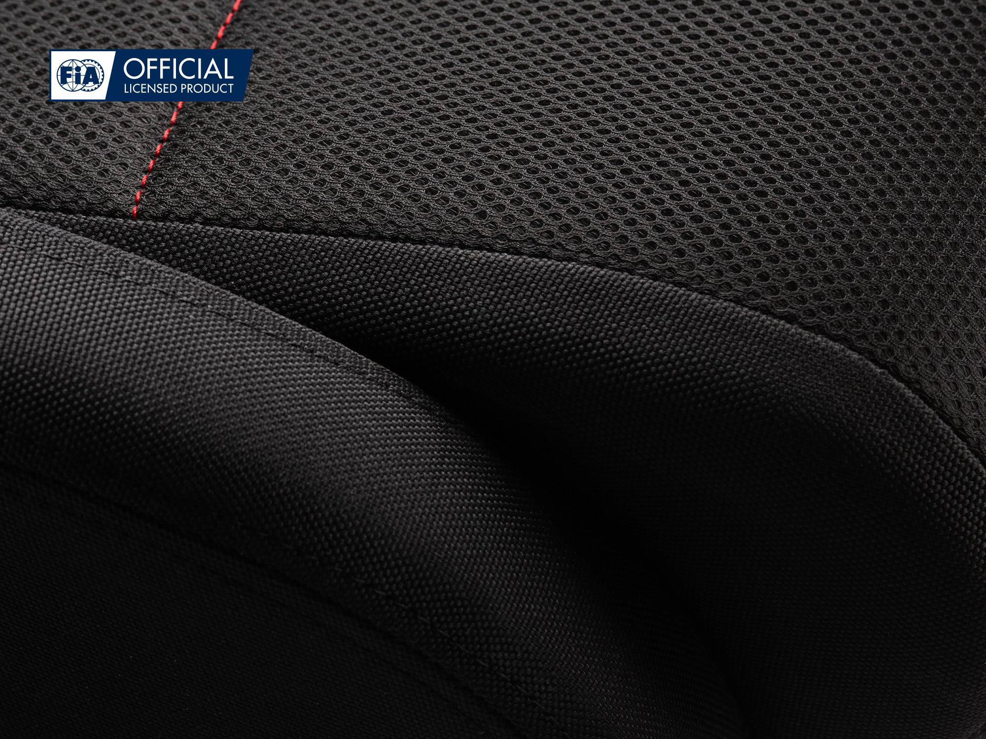 Next Level Racing ERS3 Elite reclined sim racing seat with fabric and Simaero mesh material, designed for gaming comfort.