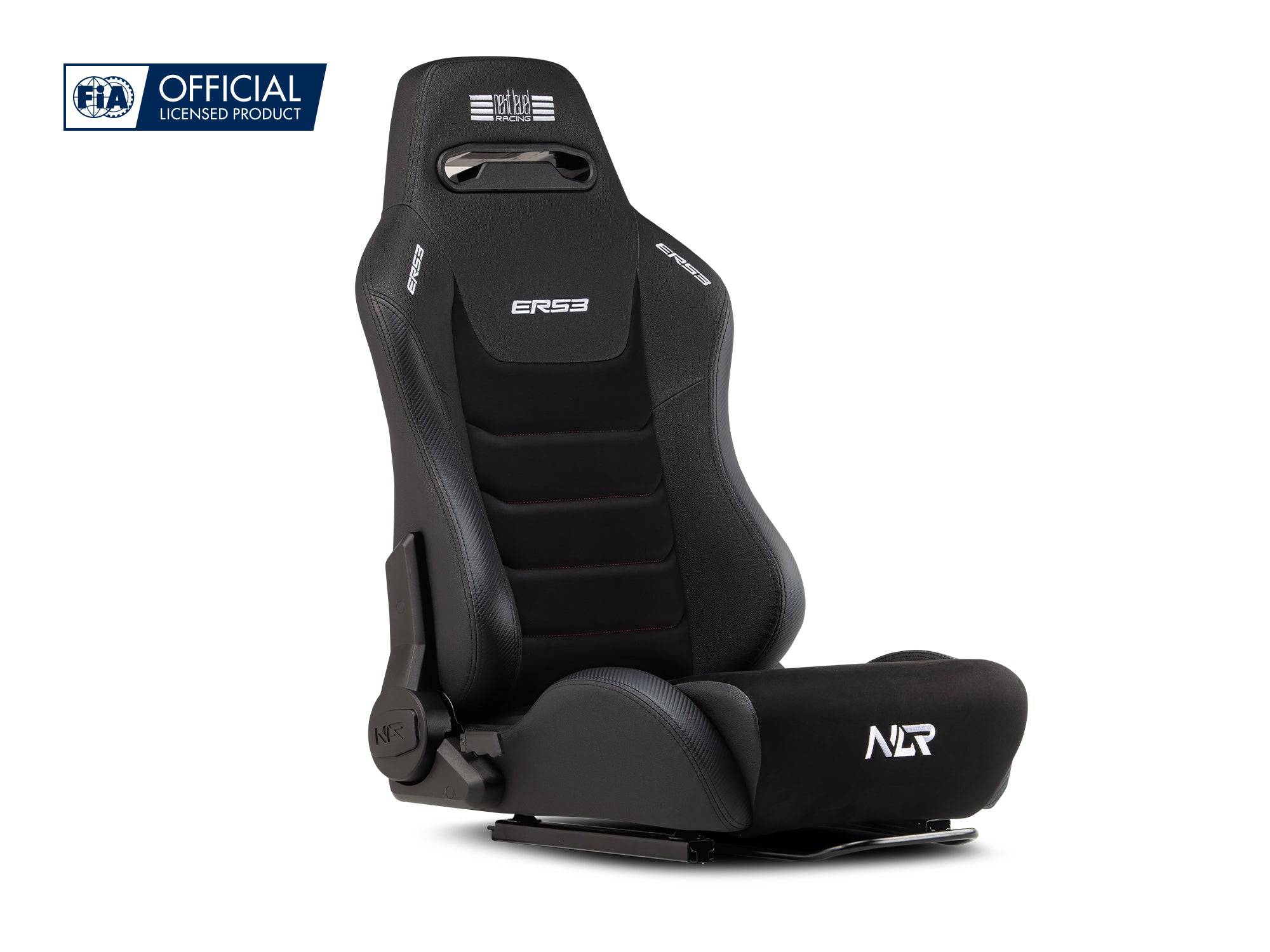 Next Level Racing ERS3 Elite reclining sim racing seat with PU leather and suede upholstery, ergonomic gaming chair design