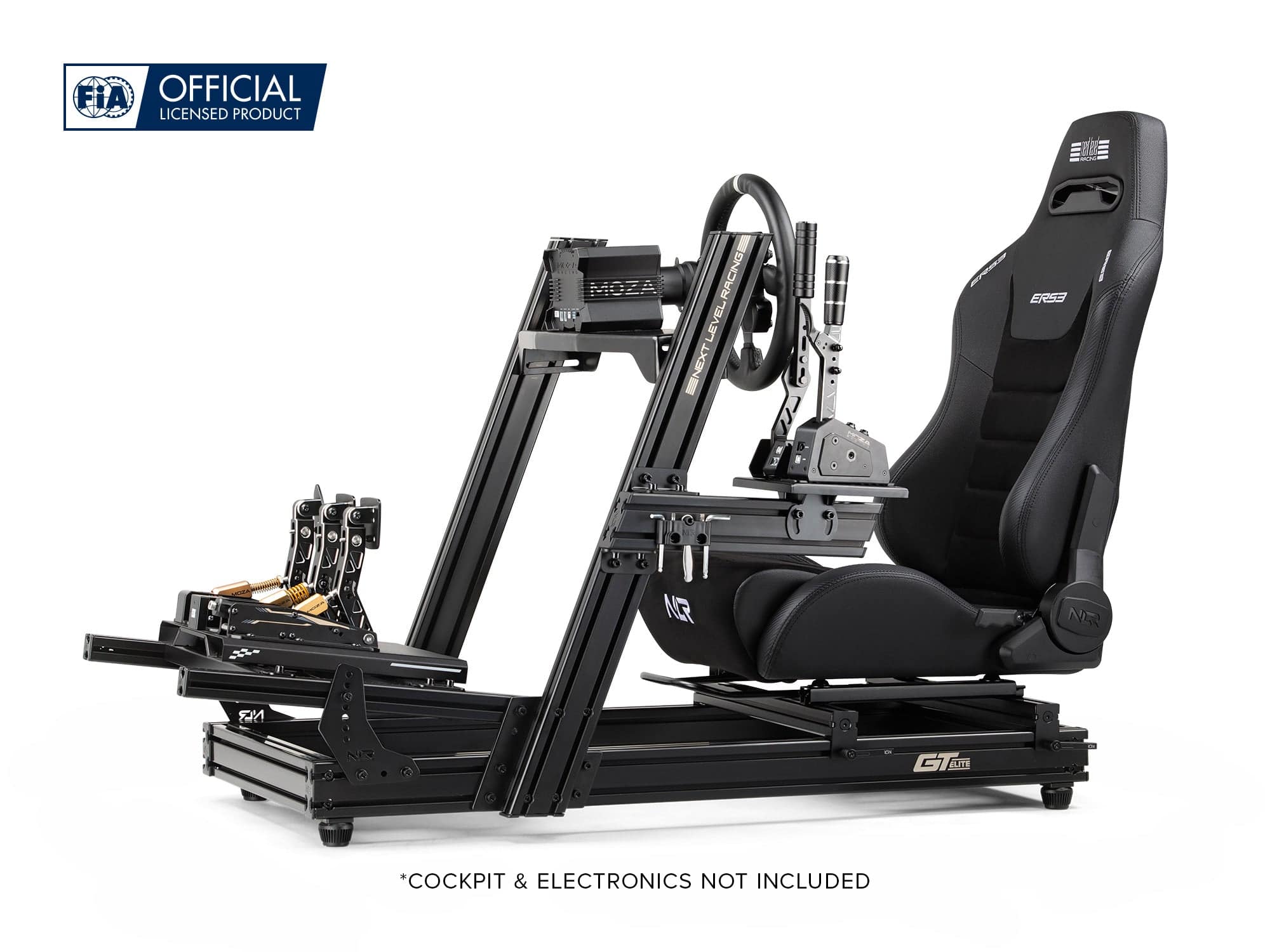 Next Level Racing ERS3 Elite reclining racing seat in PU leather and suede, designed for sim racing and gaming comfort.