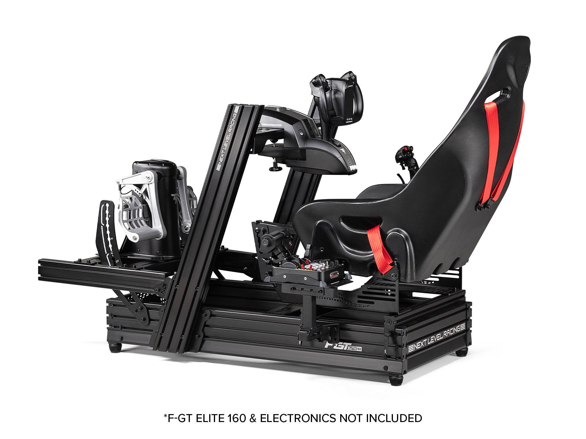Next Level Racing Elite Series Flight Pack simulator cockpit chassis with adjustable controls and sturdy frame for immersive flight simulation.
