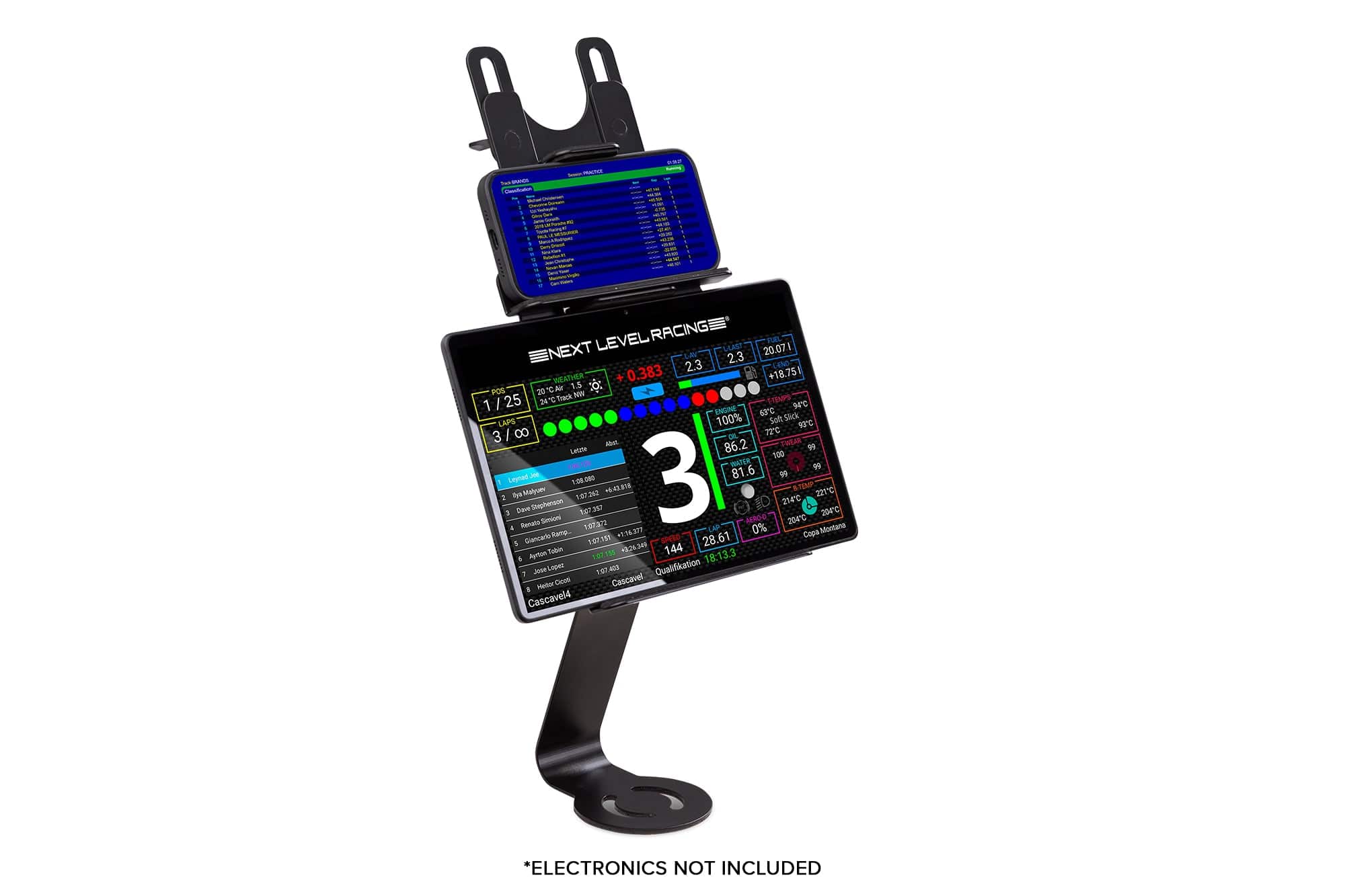 Next Level Racing Elite tablet and button box mount add-on attached to racing simulator setup, designed for accessories and gaming.