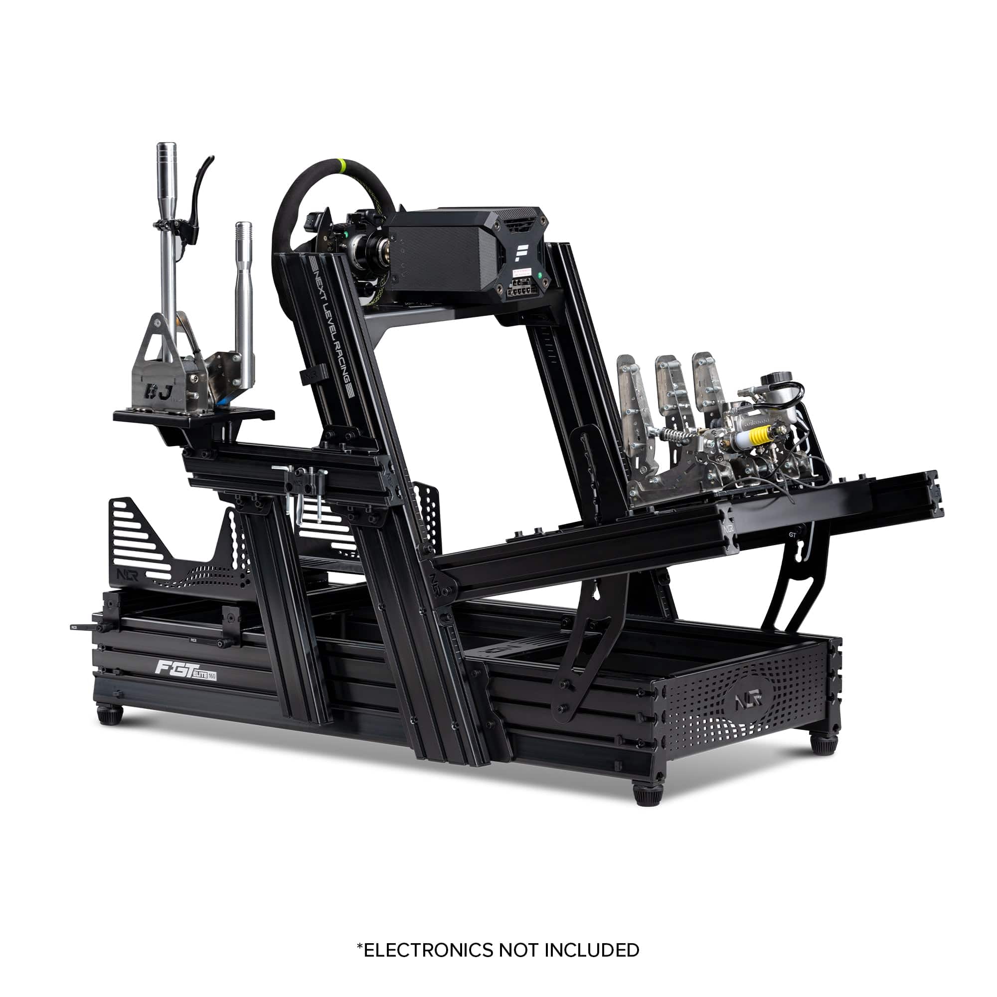 Next Level Racing Elite 160 Wheel Plate Edition black sim racing chassis component for racing simulation setups.