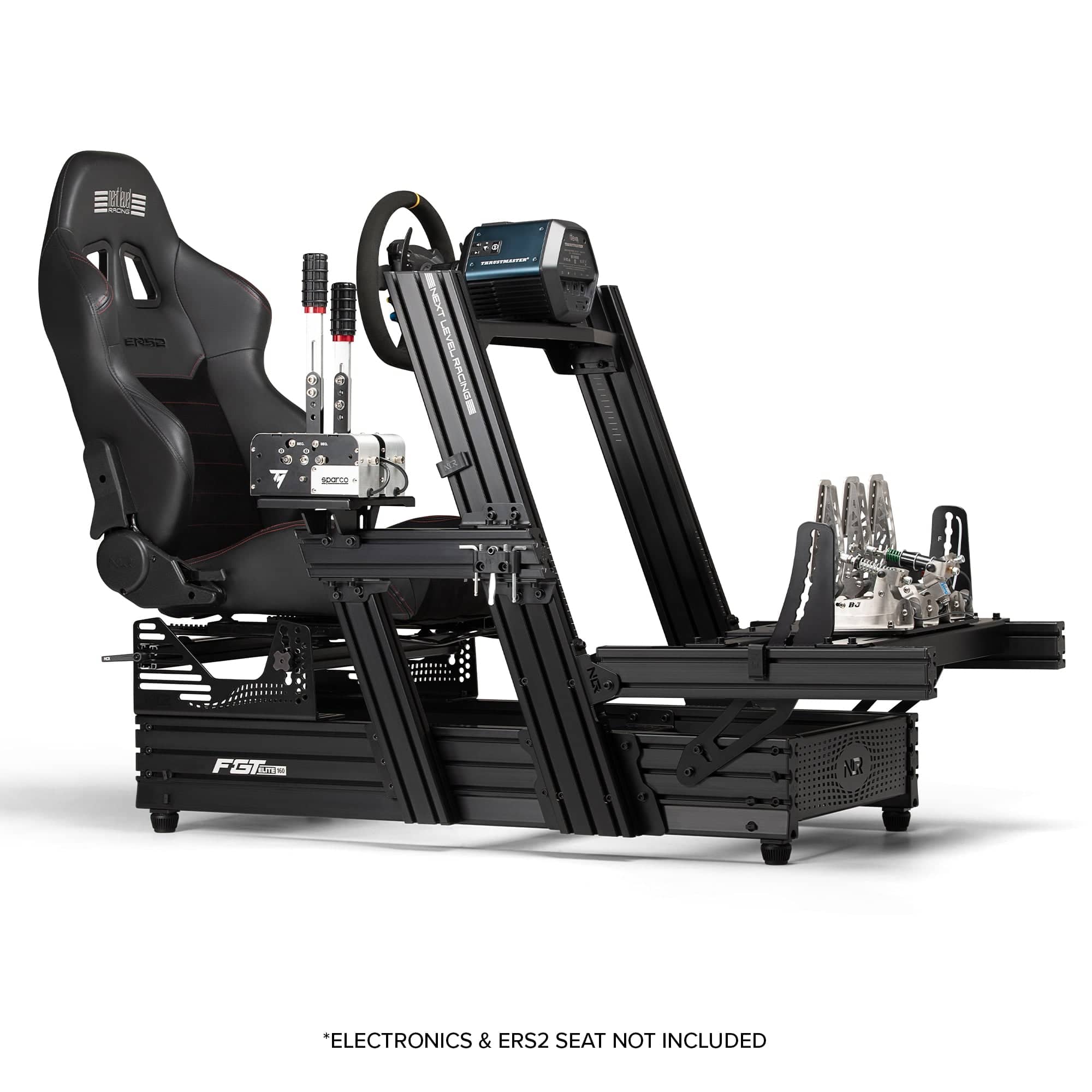 Next Level Racing Elite 160 Wheel Plate Edition black sim racing chassis component on a clean background.