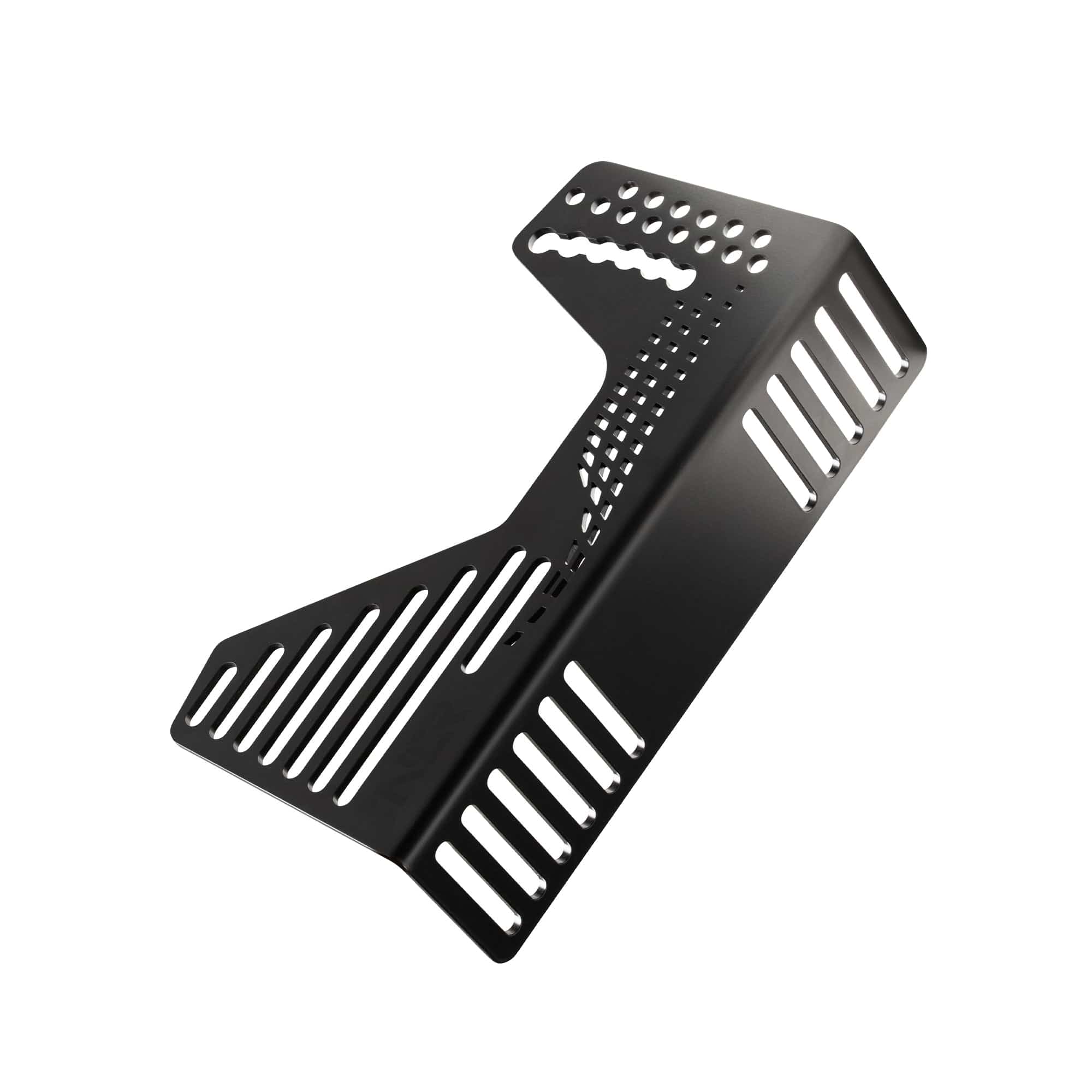 Next Level Racing Elite 160 Wheel Plate Edition black sim racing chassis component with textured surface and branding visible.
