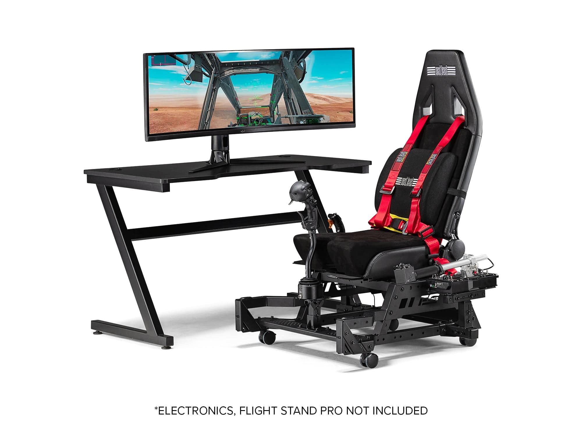 Next Level Racing Flight Seat Pro simulator cockpit chassis with adjustable seat and robust frame for flight simulation.