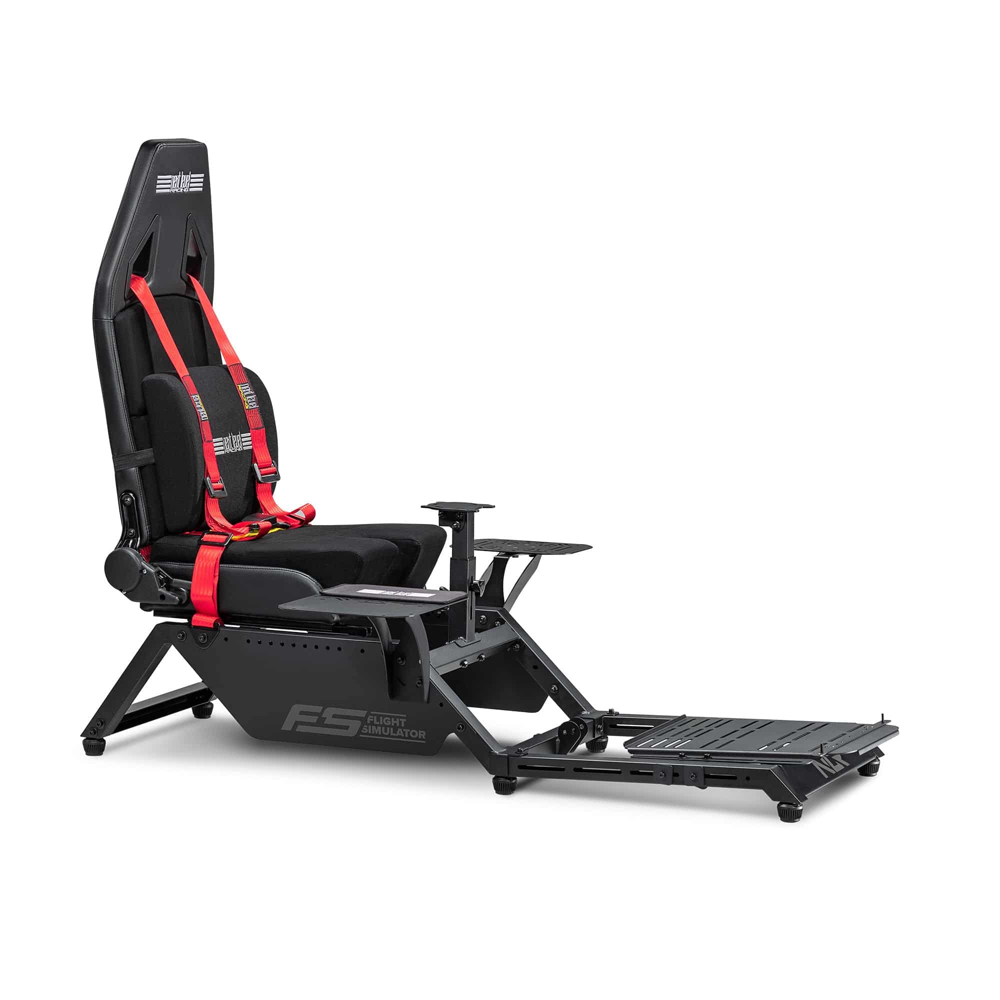 Next Level Racing Flight Simulator Cockpit with adjustable chassis and realistic cockpit design for immersive flight simulation experience.