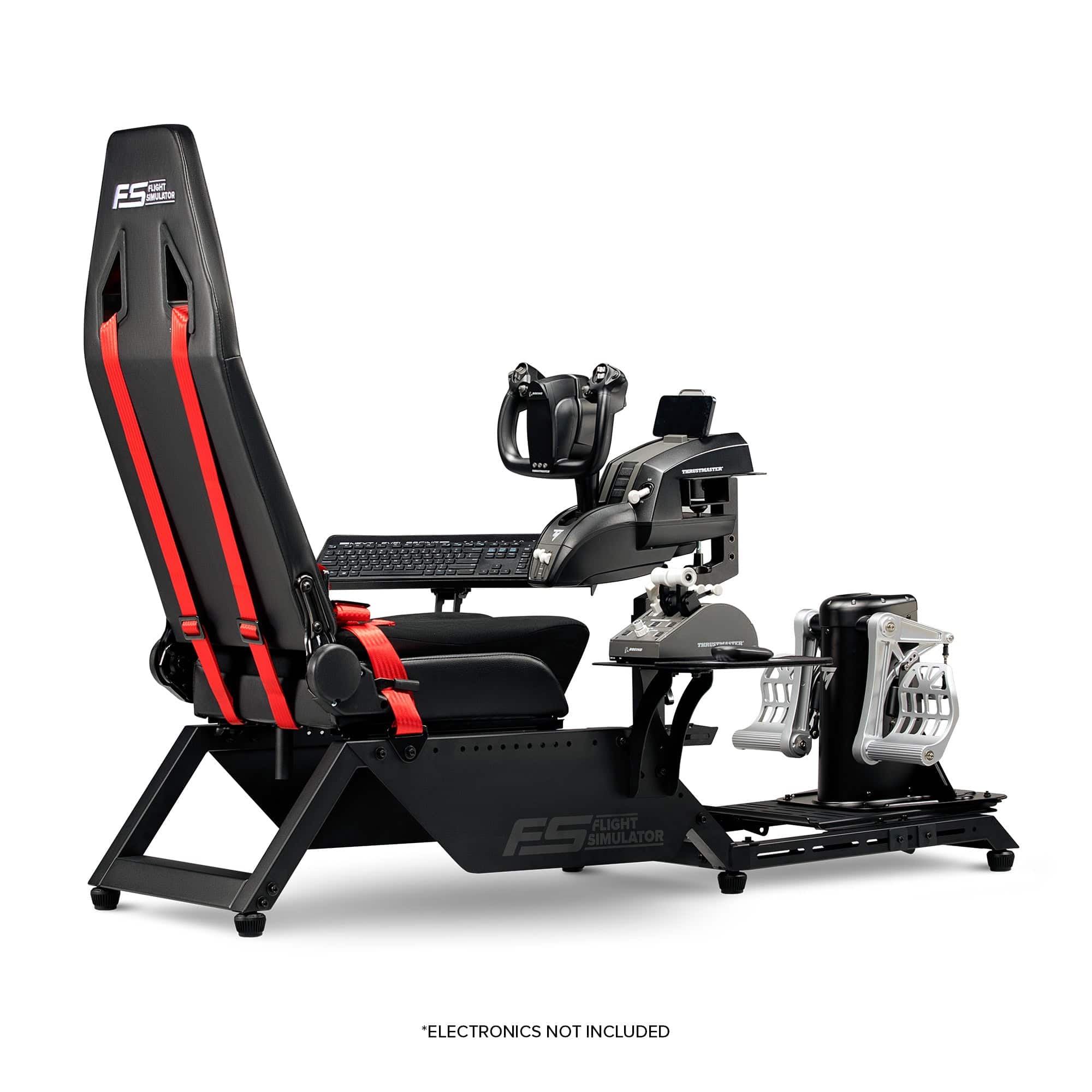 Next Level Racing Flight Simulator Cockpit chassis with adjustable controls and sturdy frame for immersive flight simulation.