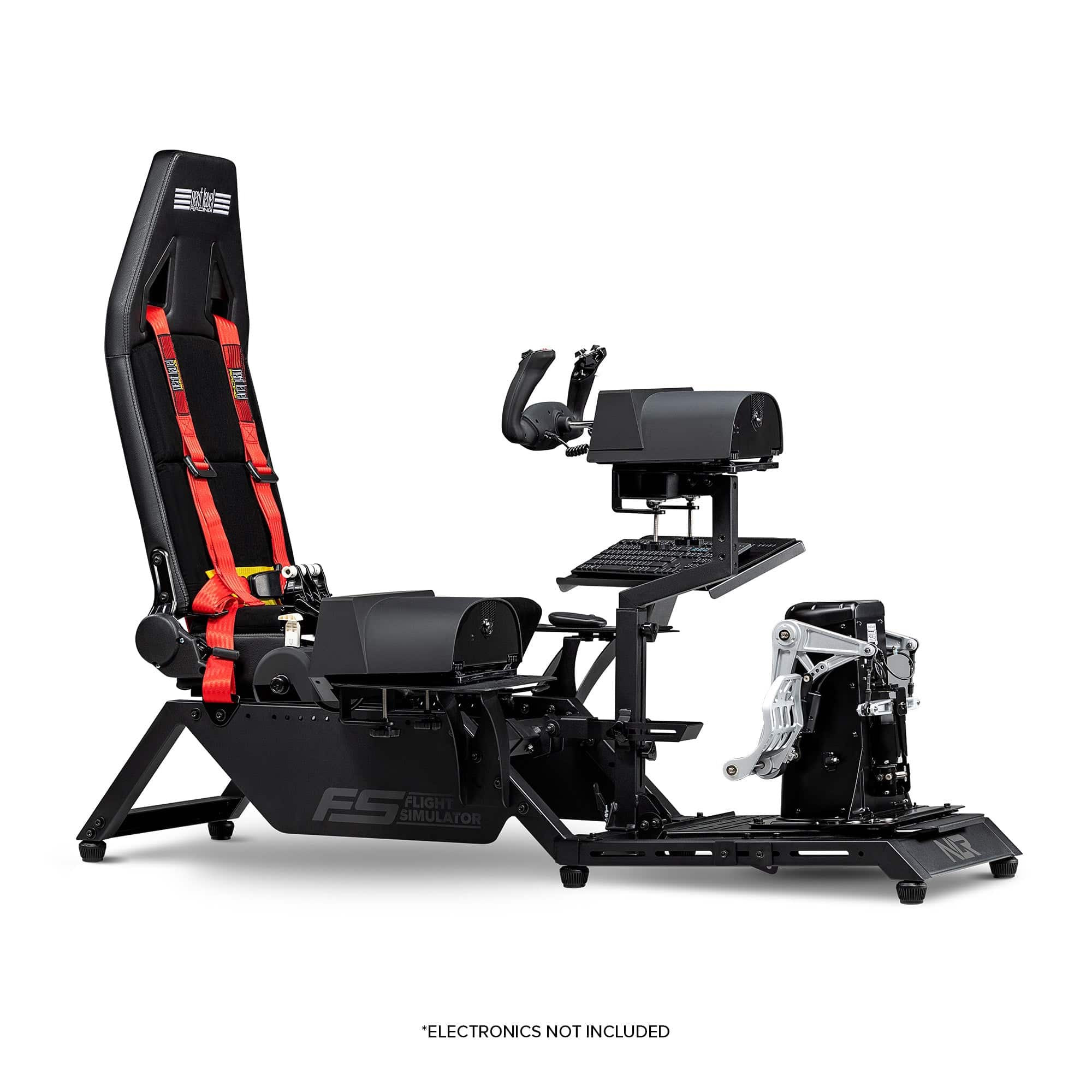 Next Level Racing Flight Simulator Cockpit chassis with adjustable controls and realistic cockpit design for immersive flight simulation.
