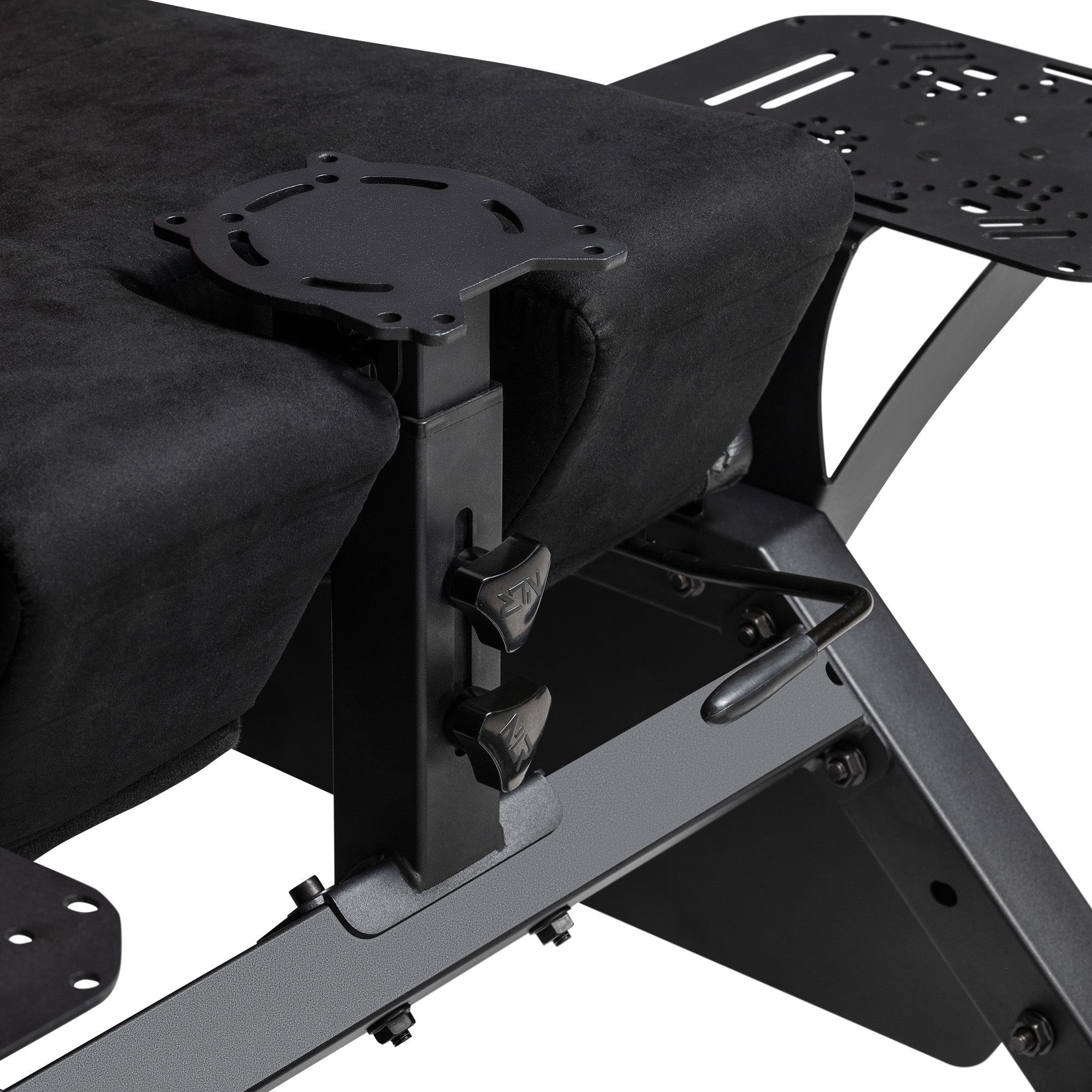 Next Level Racing Flight Simulator Cockpit chassis with racing seat and control mounts for immersive flight simulation setup.
