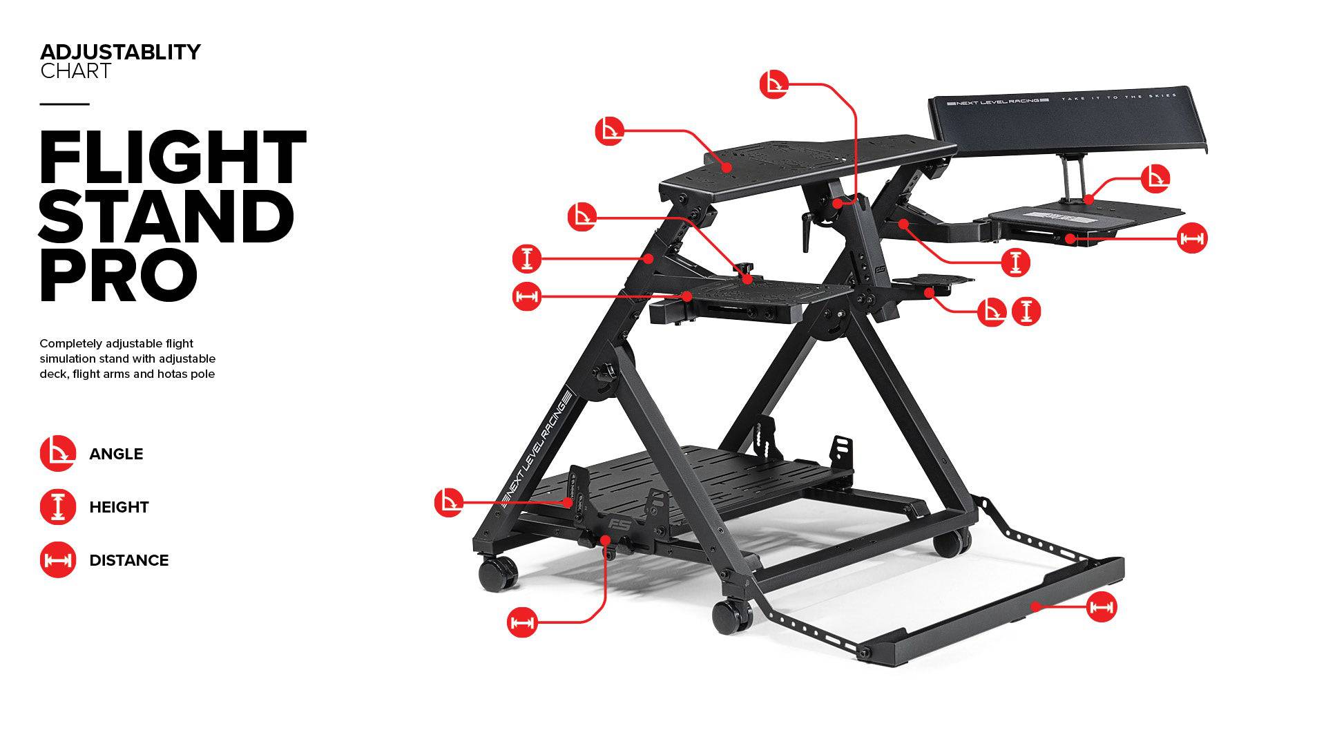 Next Level Racing Flight Stand Pro flight cockpit simulator chassis with adjustable controls and sturdy frame for immersive flying experience.